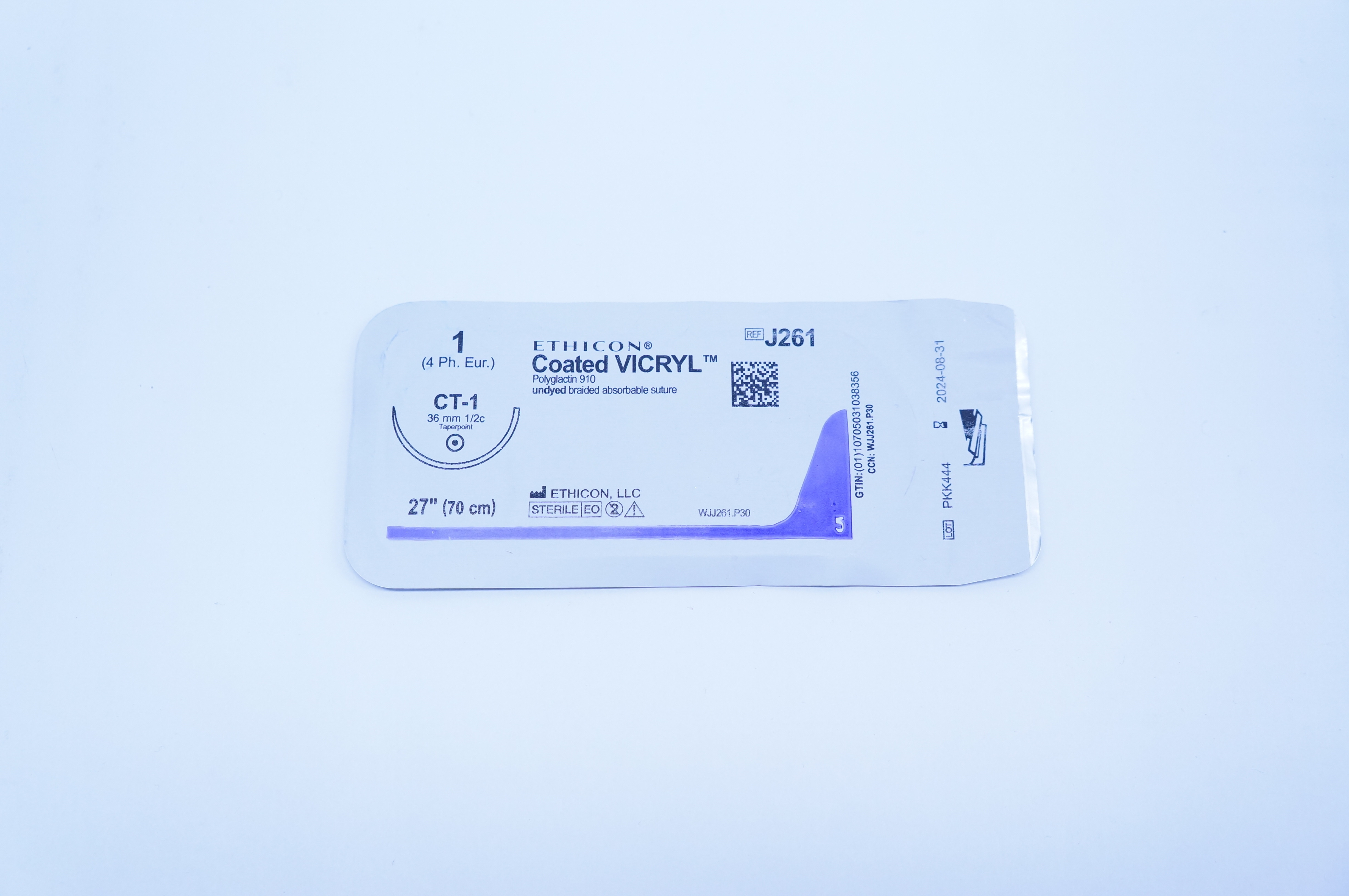 Ethicon J261 1 Vicryl, CT-1, 36mm 1/2c Taperpoint, 27inch