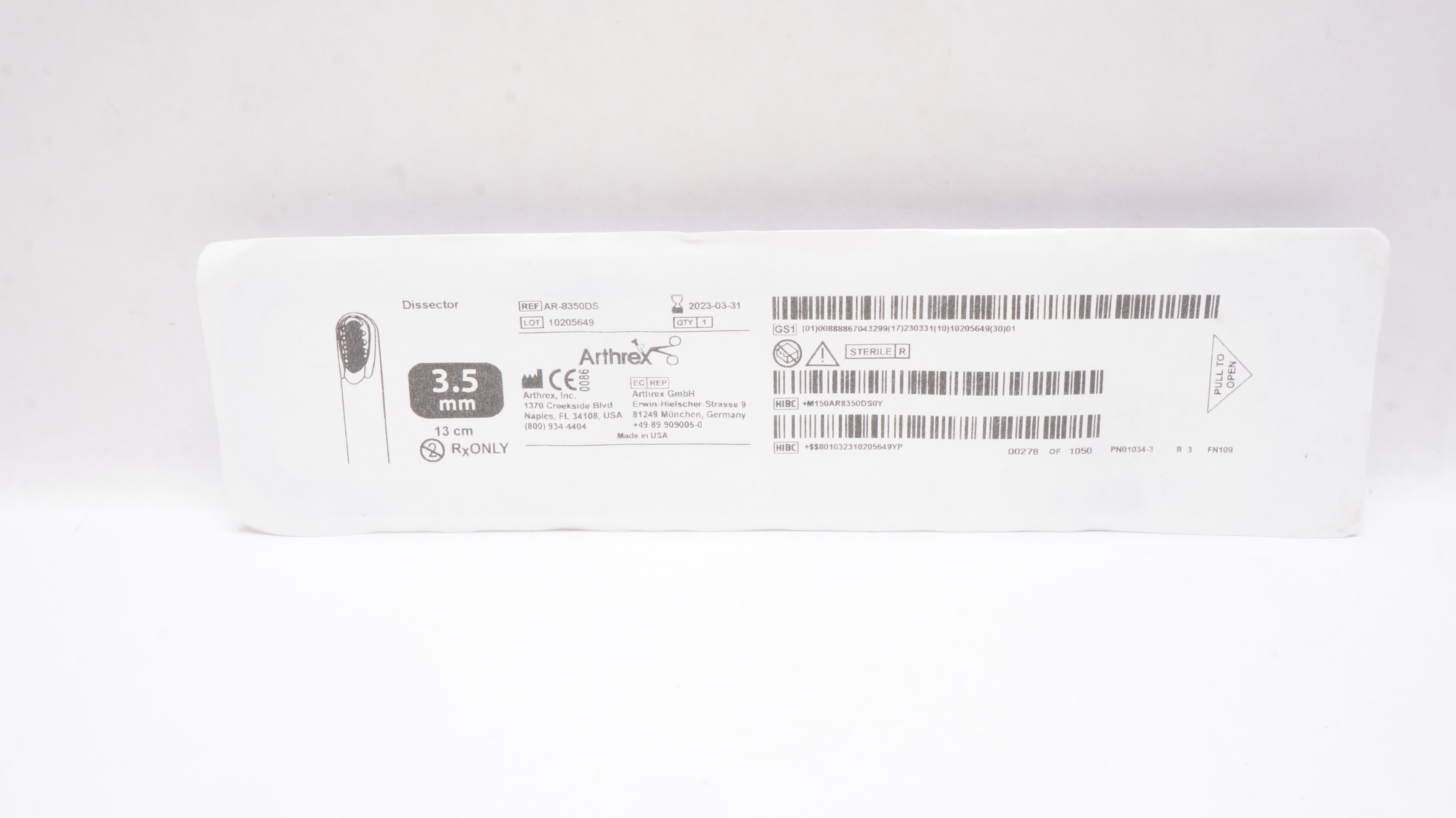 Arthrex AR-8350DS Dissector 3.5mm x 13cm (x)