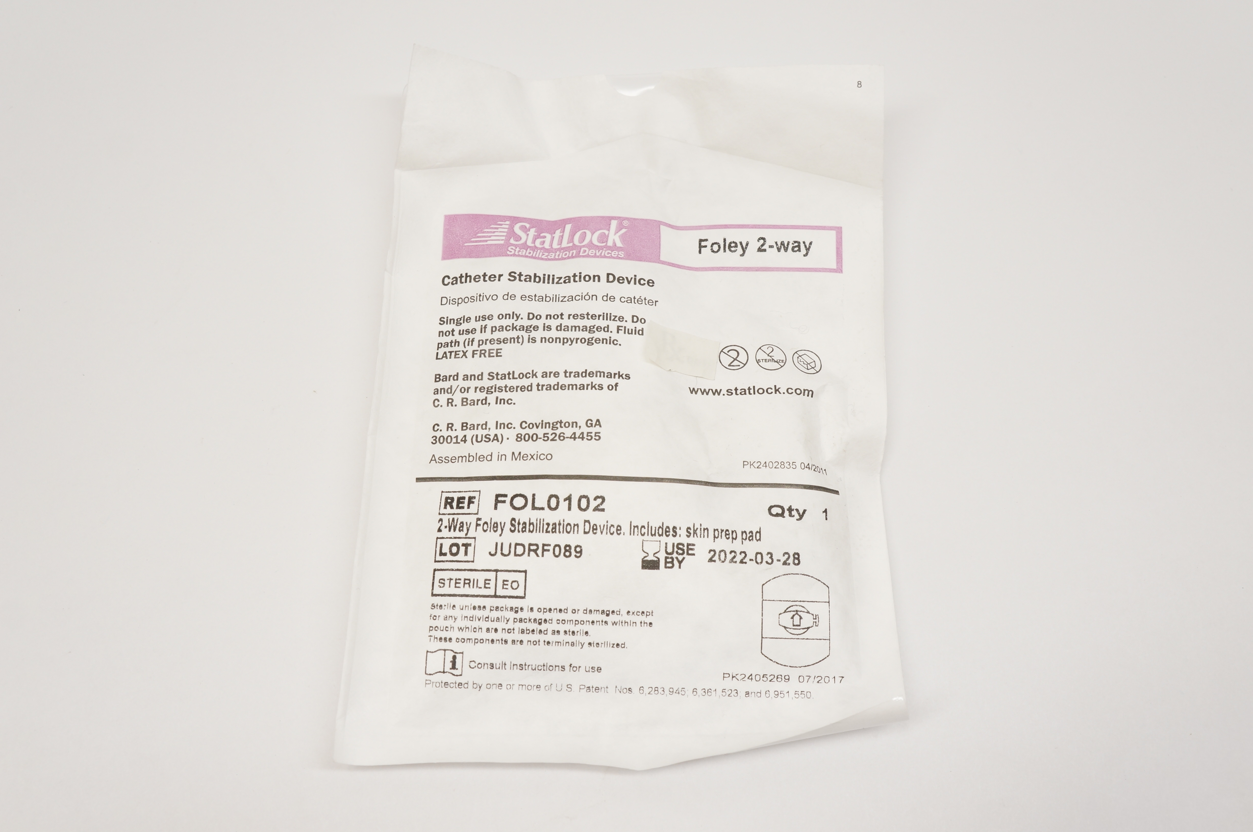 Bard FOL0102 StatLock Foley 2-Way Cath. Stabilization Device