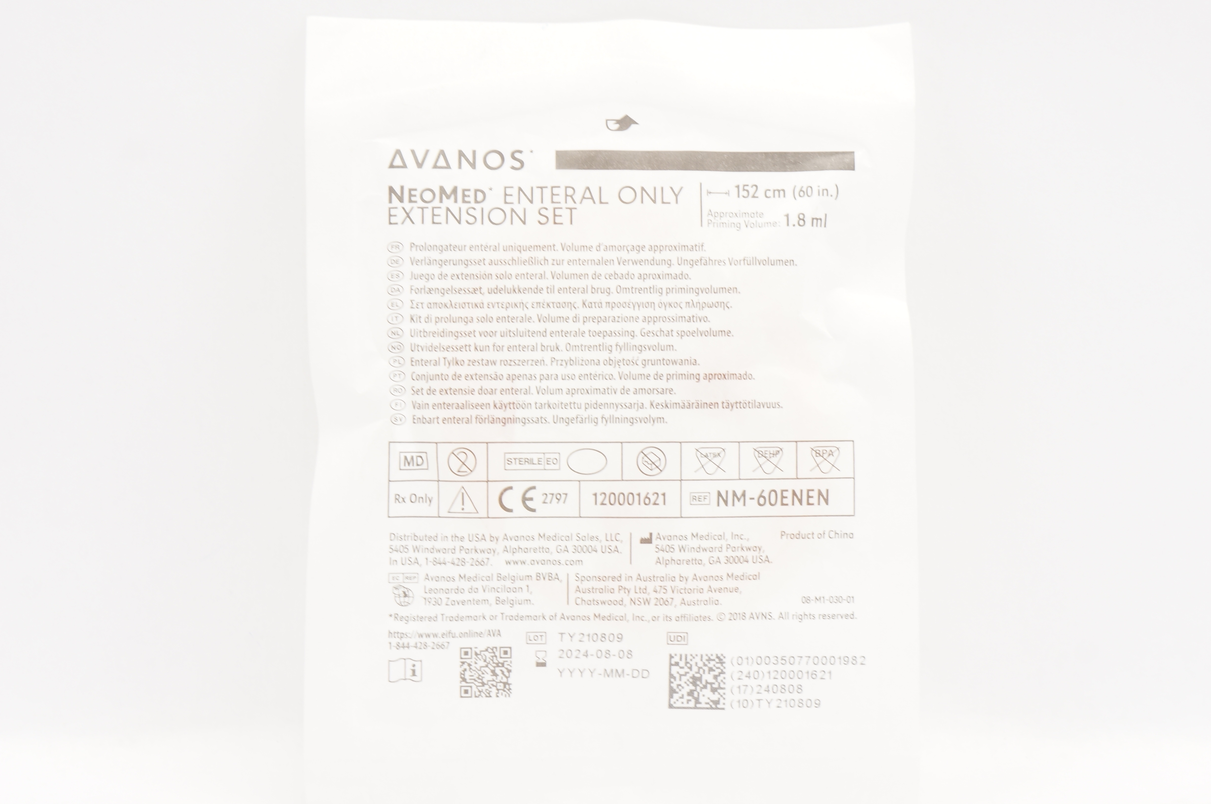 Avanos NM-60ENEN NeoMed Enteral Extension Set Priming Volume 1.8mL x 60inch