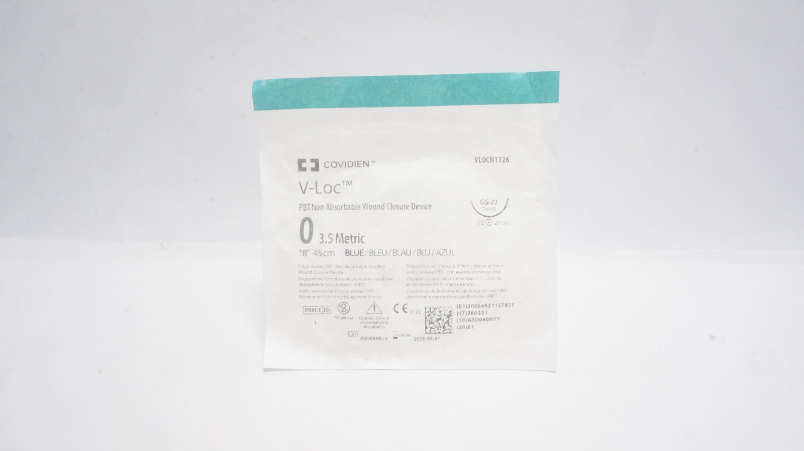 Covidien VLOCN1126 V-Loc Suture 0 3.5 Metric 18" Blue GS-22