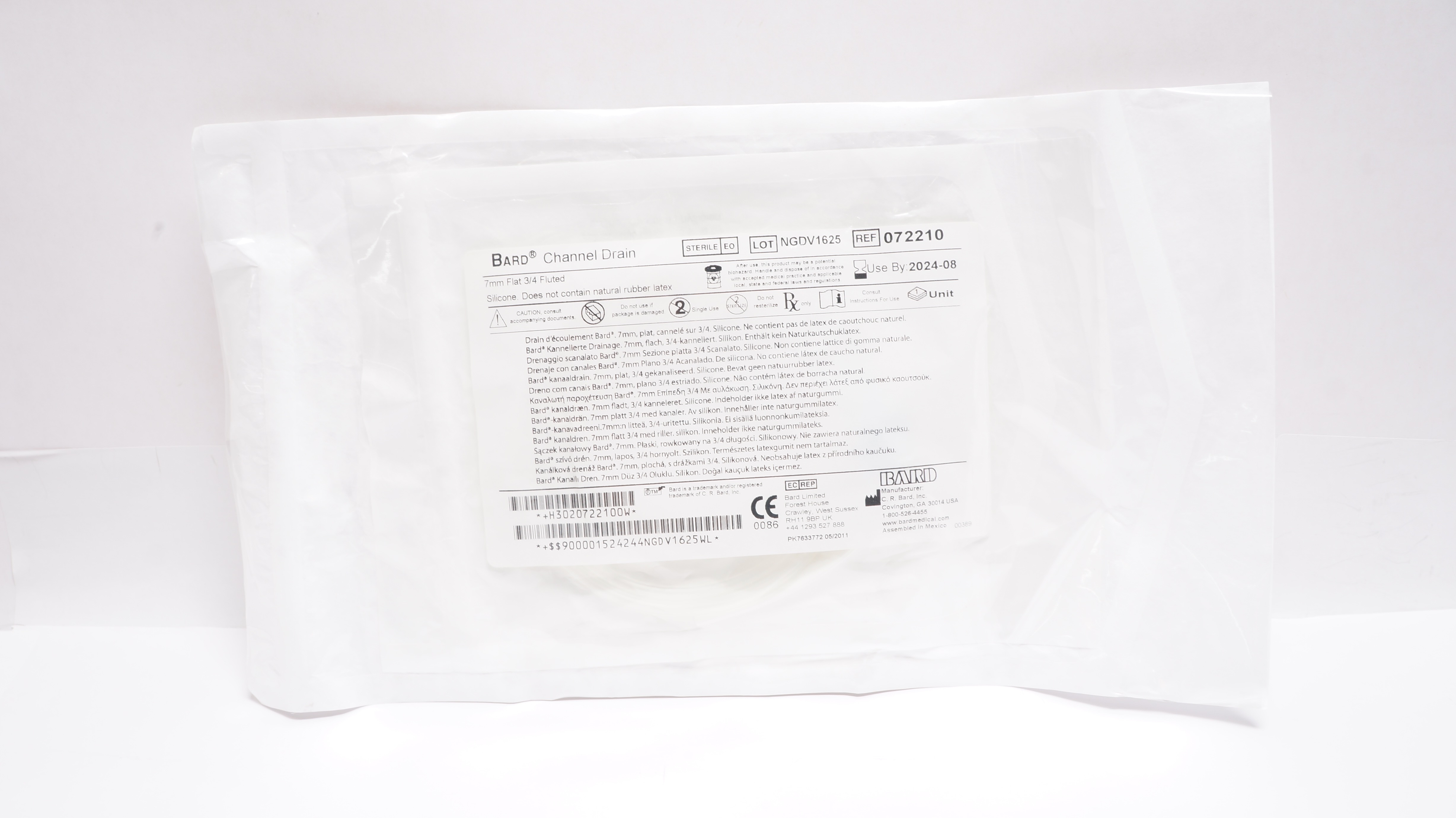 Bard 072210 Flat 3/4 Fluted Silicone Channel Drain 7mm