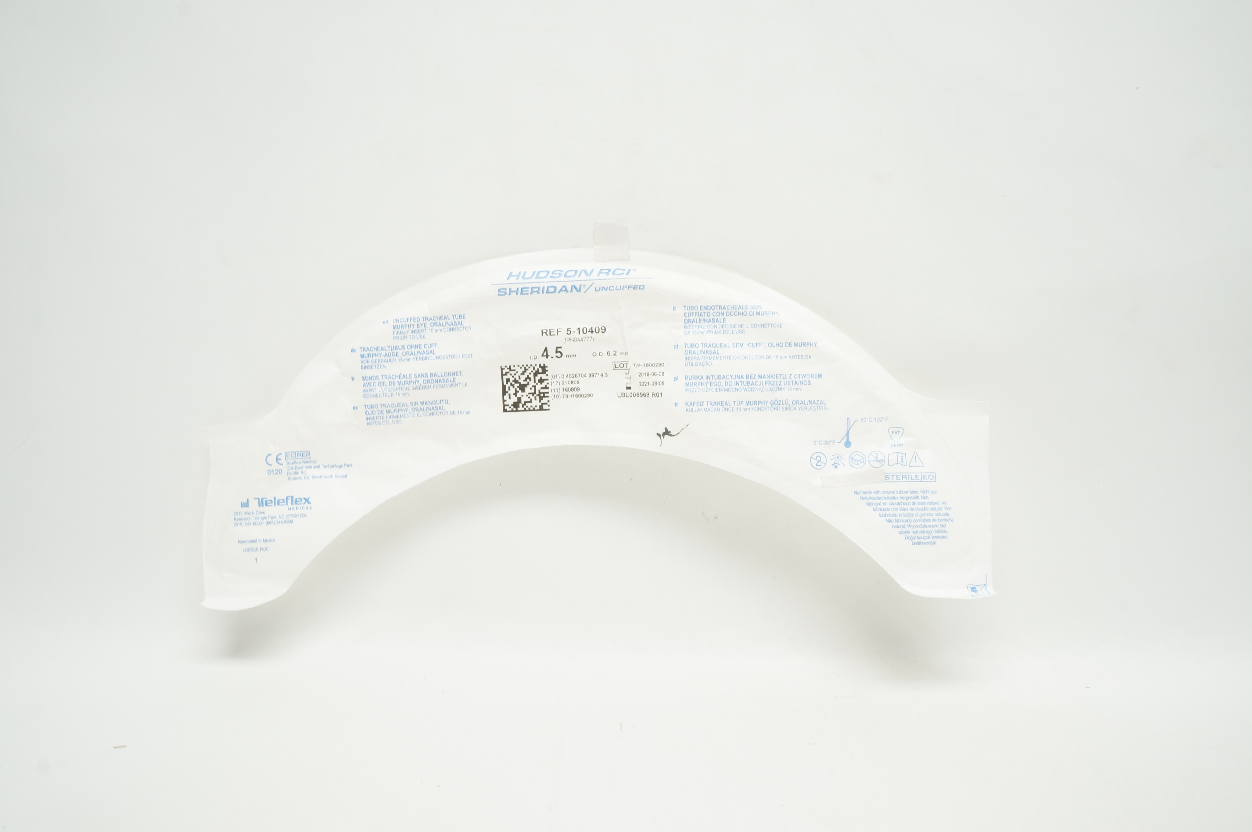 Teleflex 5-10409 Hudson RCI Sheridan Uncuffed Tracheal Tube 4.5mm ID x 6.2mm (x)