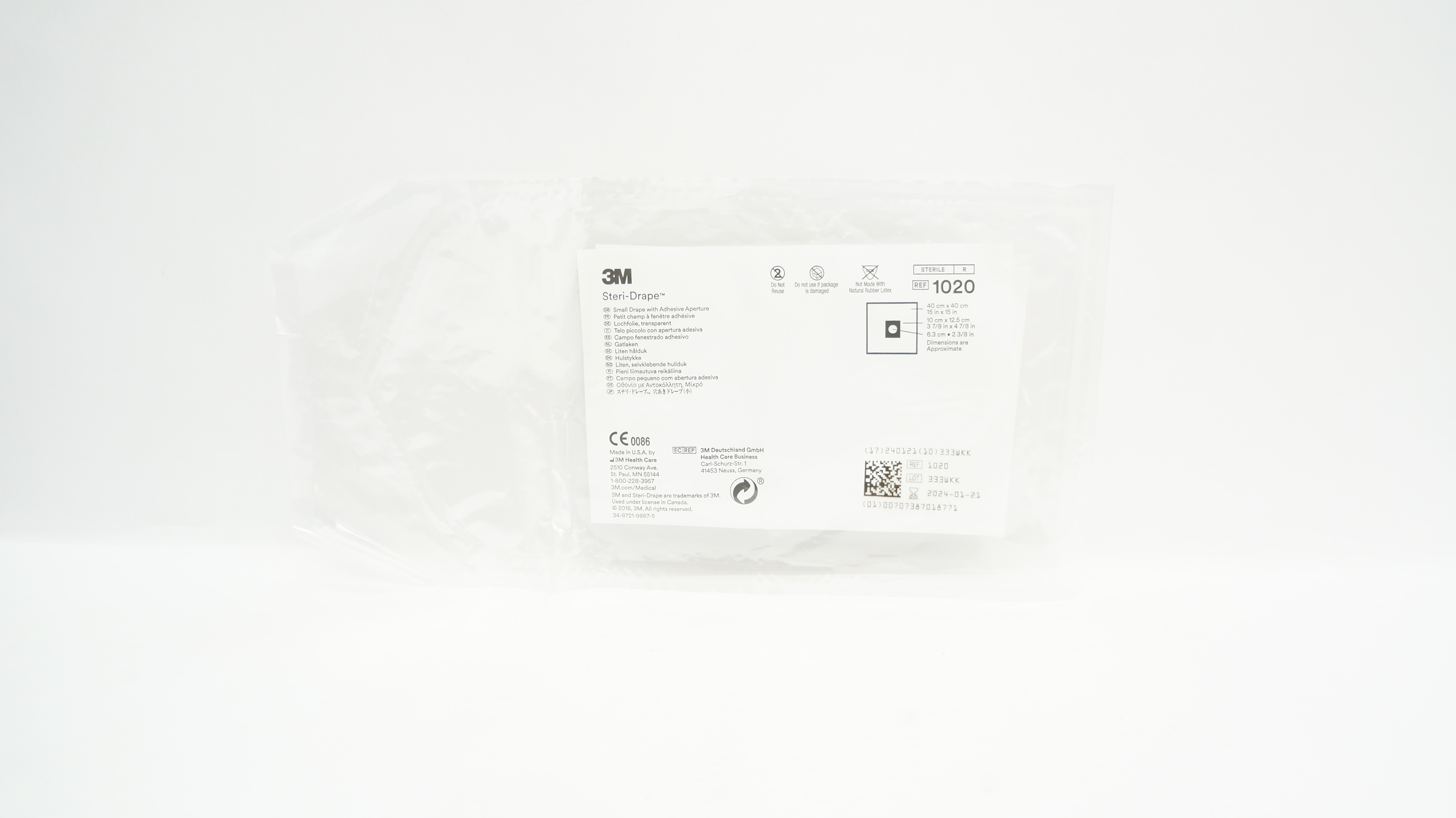 3M 1020 Steri-Drape Small Drape with Adhesive Aperture 15inch x 15inch