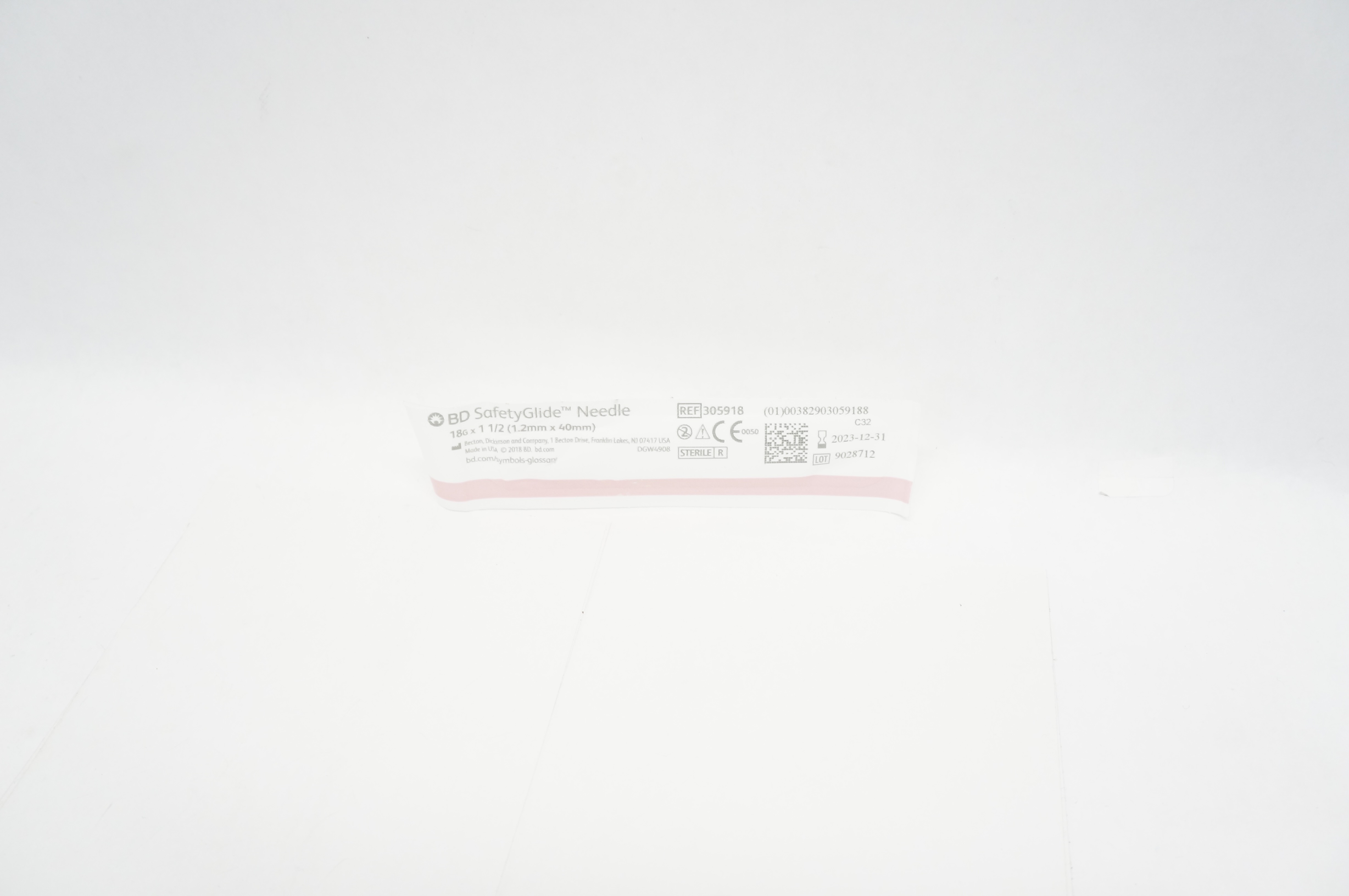 BD 305918 SafetyGlide Ndle 18G x 1-1/2 inch