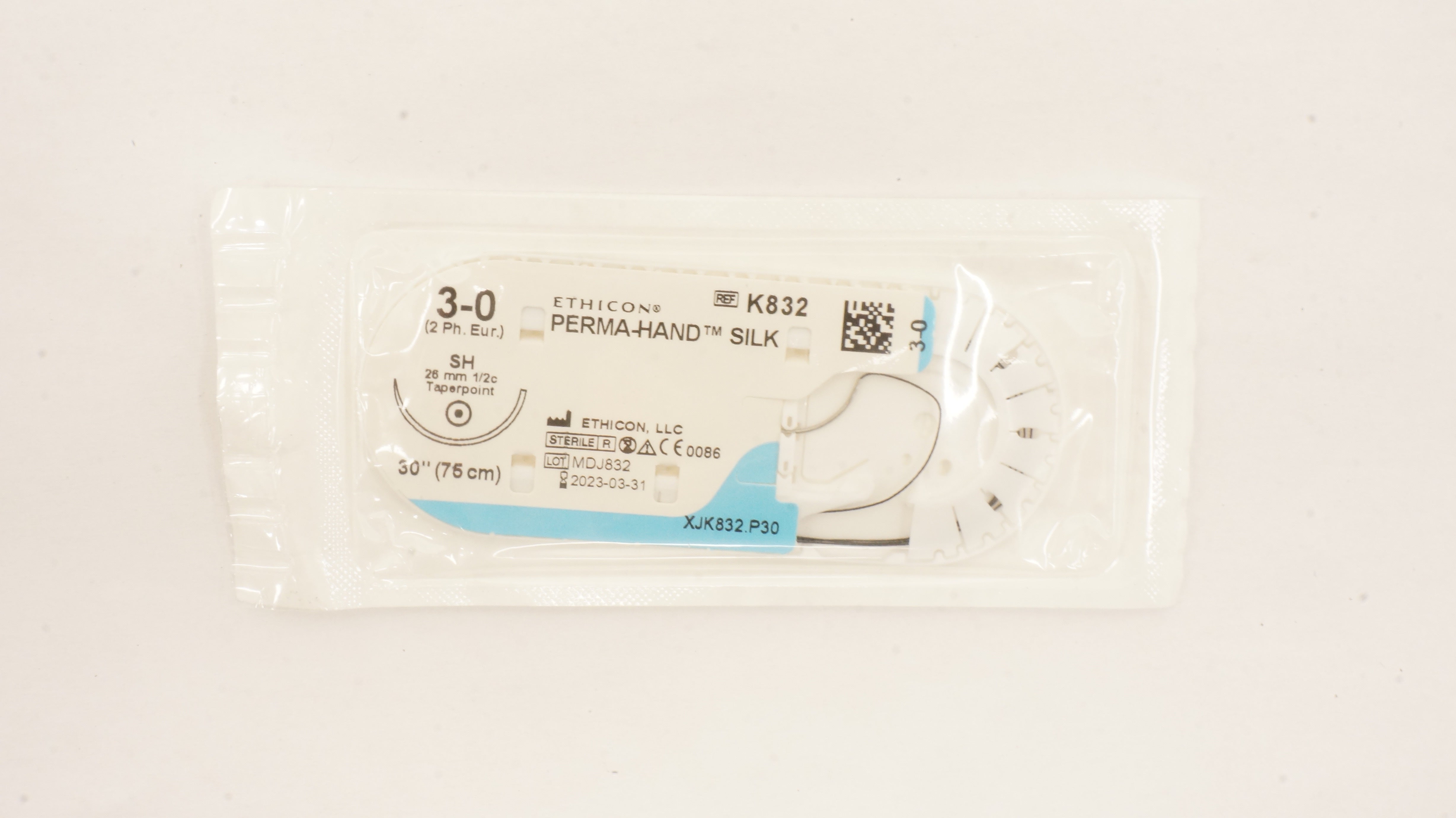 Ethicon K832 3-0 PERMA-HAND SILK Stre SH 26mm 1/2c Taperpoint, 30inch