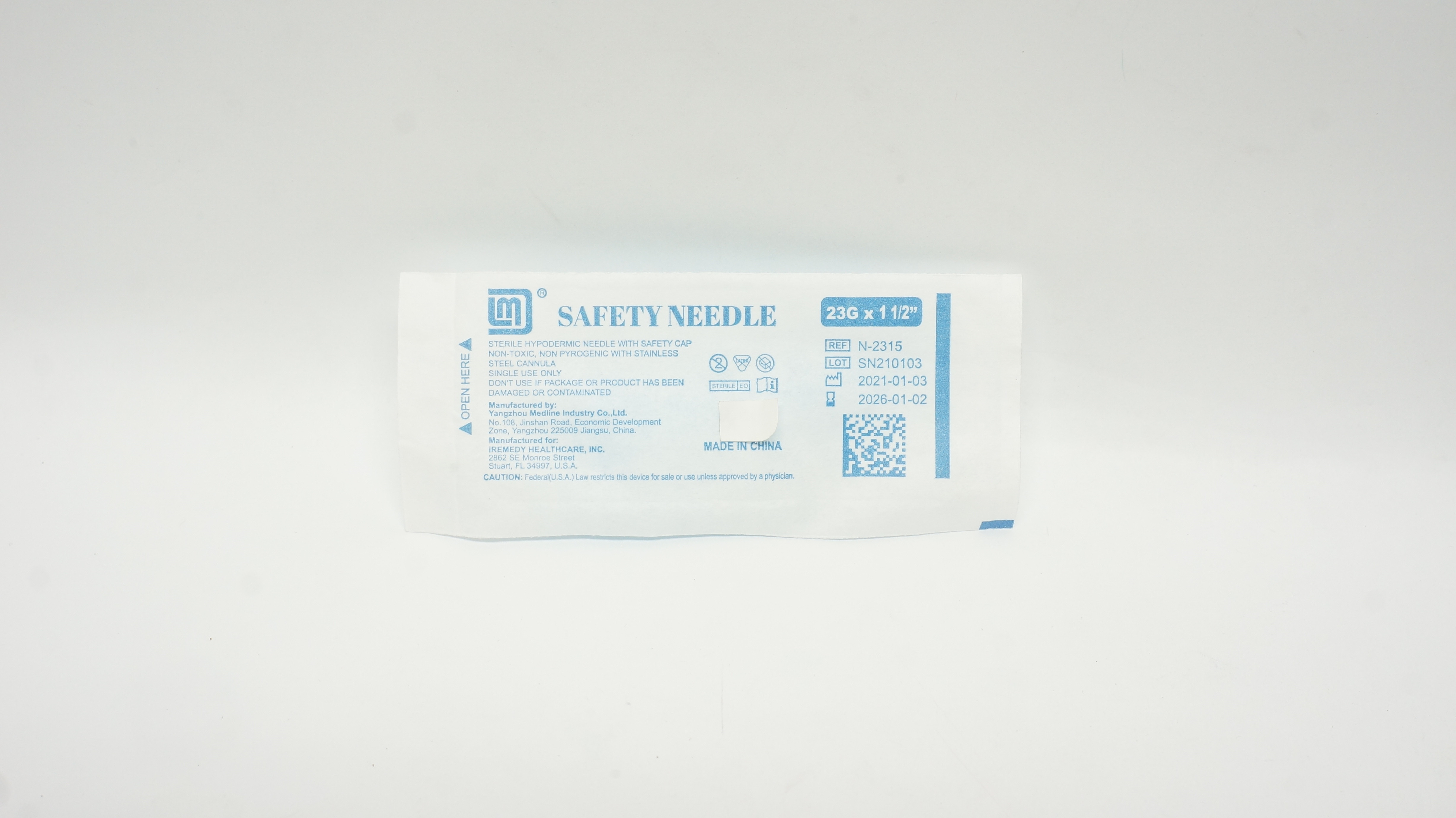 Yangzhou Medline N-2315 Safety Ndle 23G x 1 1/2inch