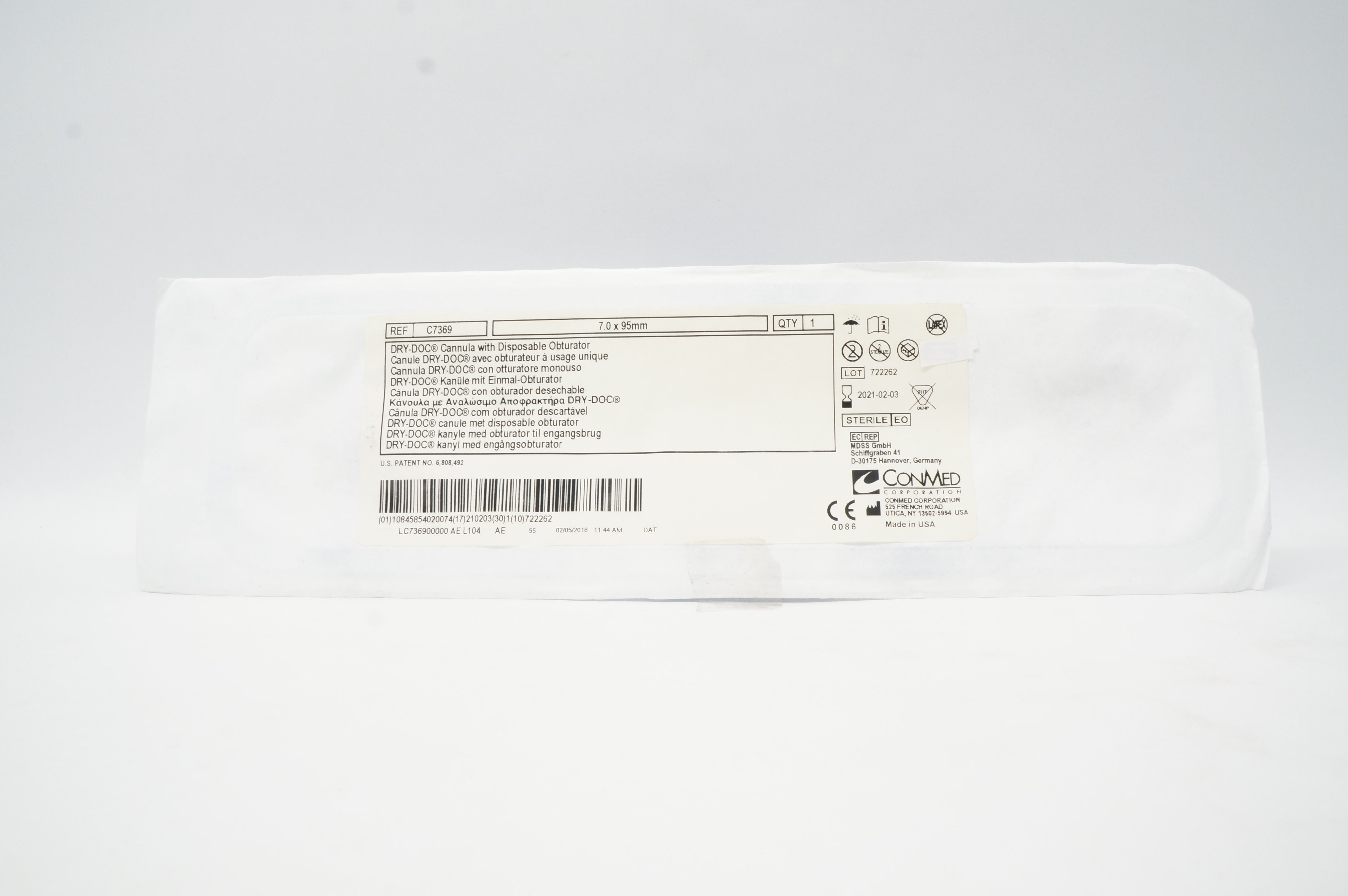 ConMed C7369 Dry-Doc Cannula w/Disposable Obturator 7mm x 95mm (x)