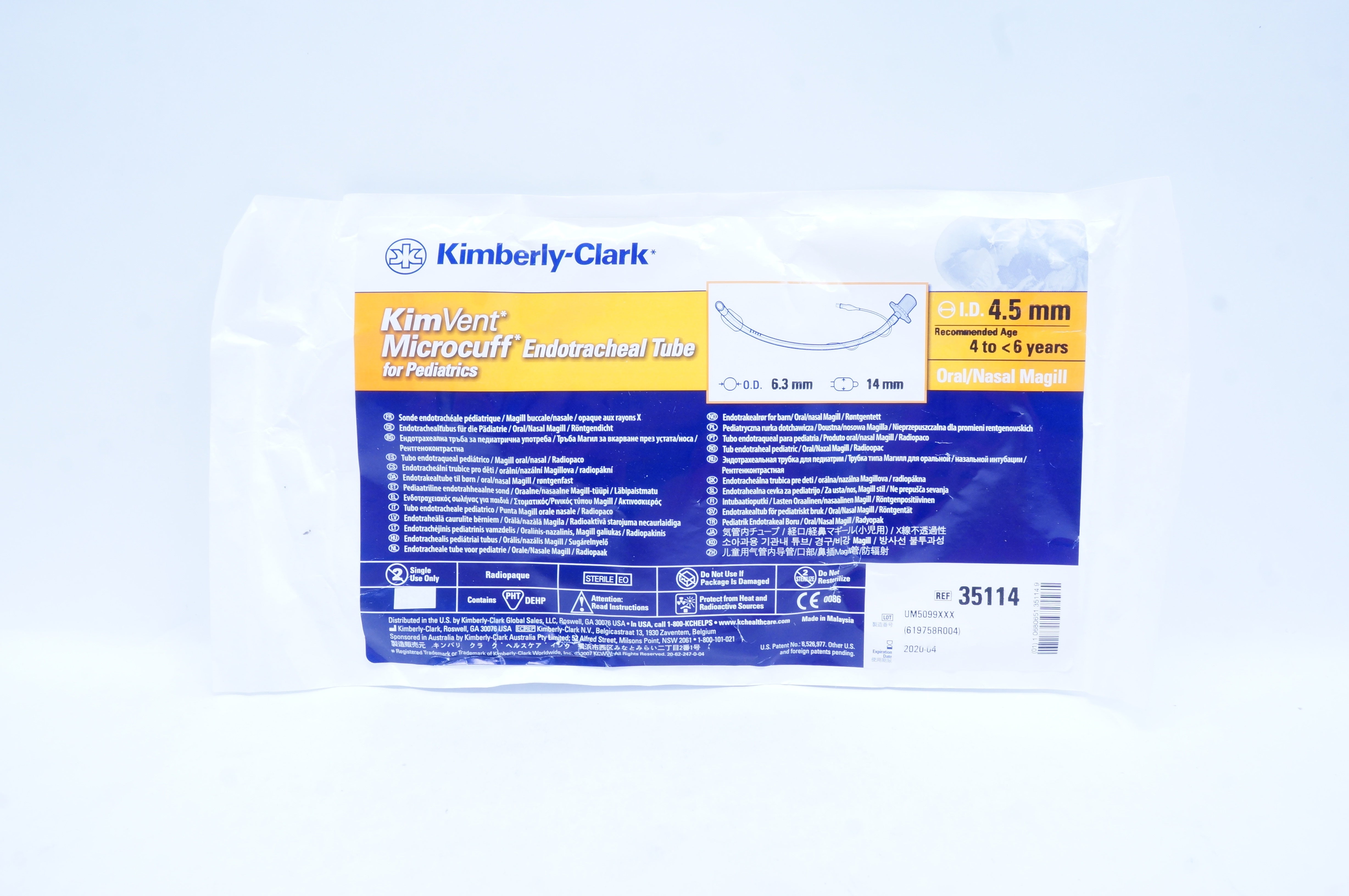 Kimberly-Clark 35114 KimVent Microcuff Endotracheal Tube 6.3x14mm (x)