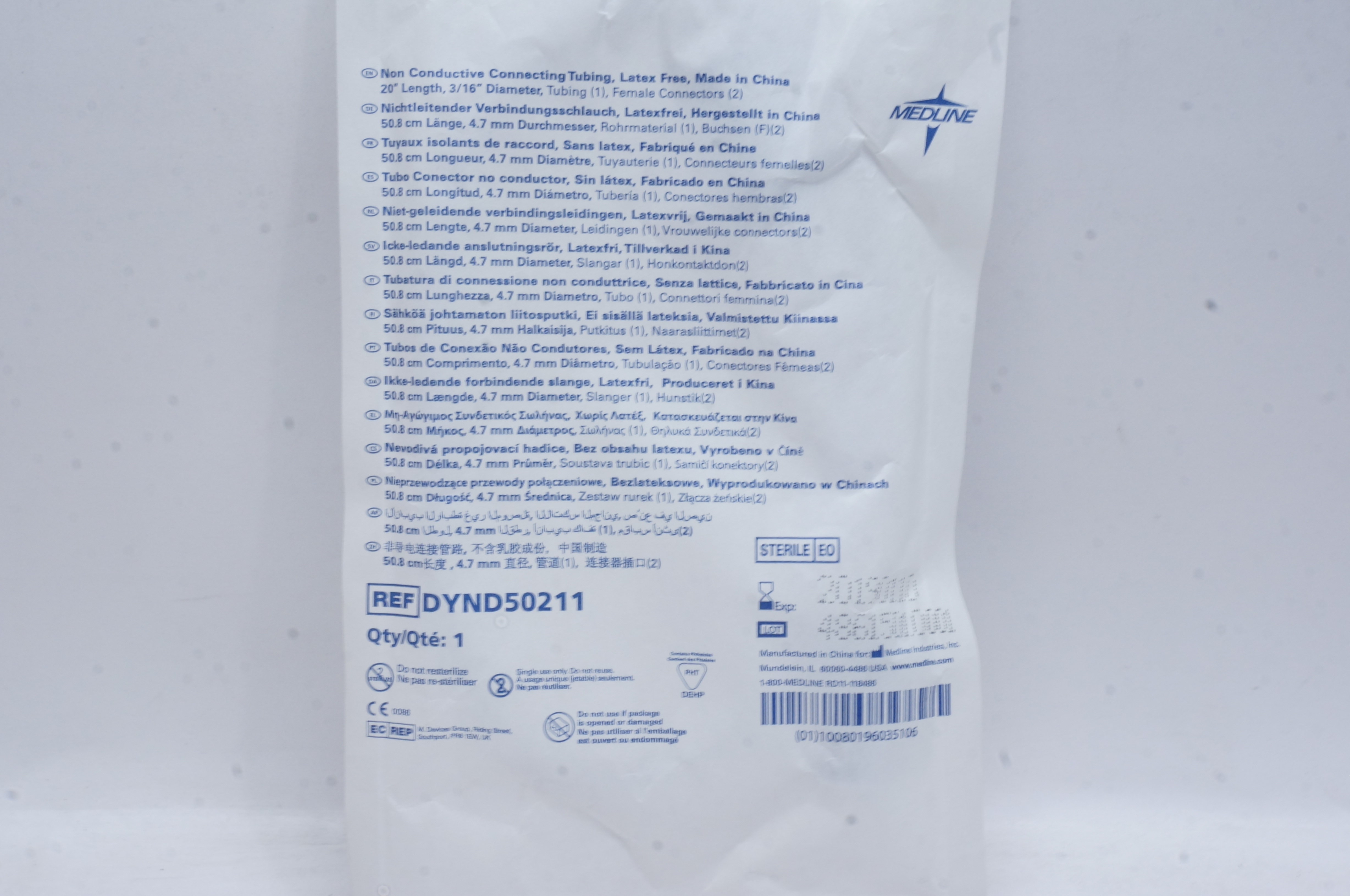 Medline DYND50211 Non Conductive Connecting Tubing 20inch Length, 3/16inch (x)