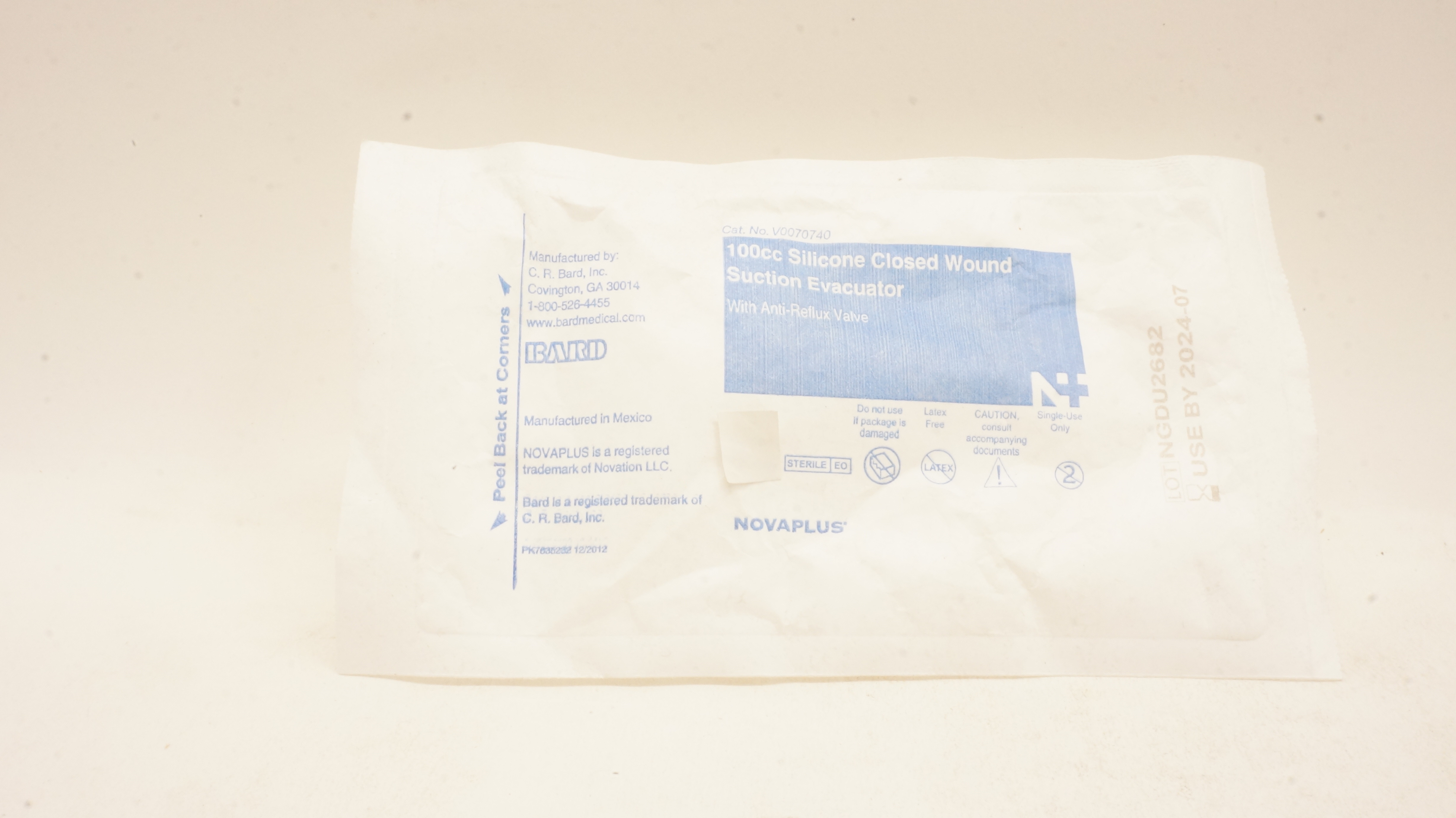 Bard V0070740 Novaplus 100cc Silicone Closed Wound Suction Evacuator