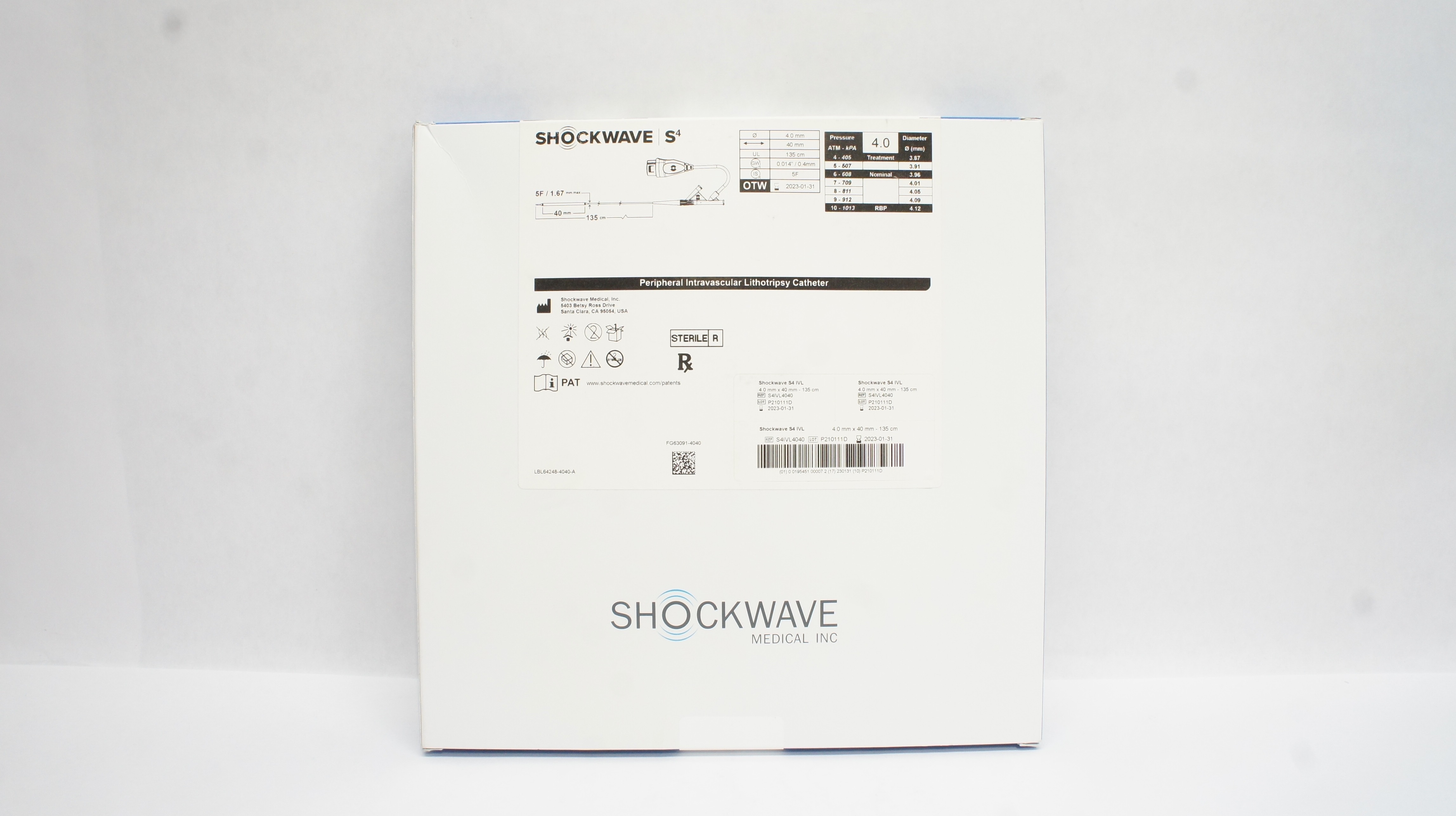 Shockwave S4IVL4040 S4 Peripheral Intravascular Lithotripsy Cath. 4.0mm x 5F (x)