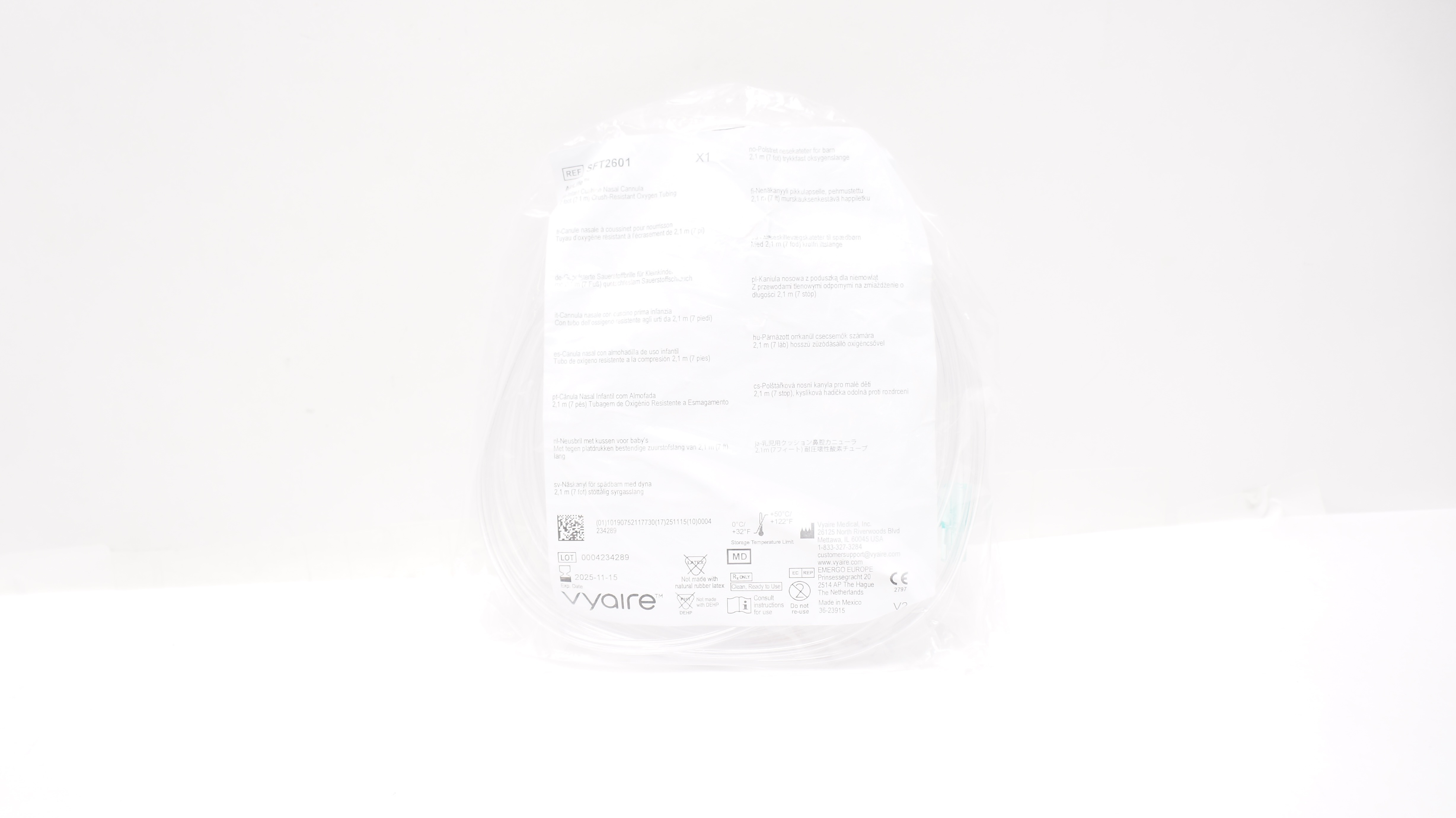 Vyaire SFT2601 AirLife Infant Cushion Nasal Cannula 7Ft Oxygen Tubing