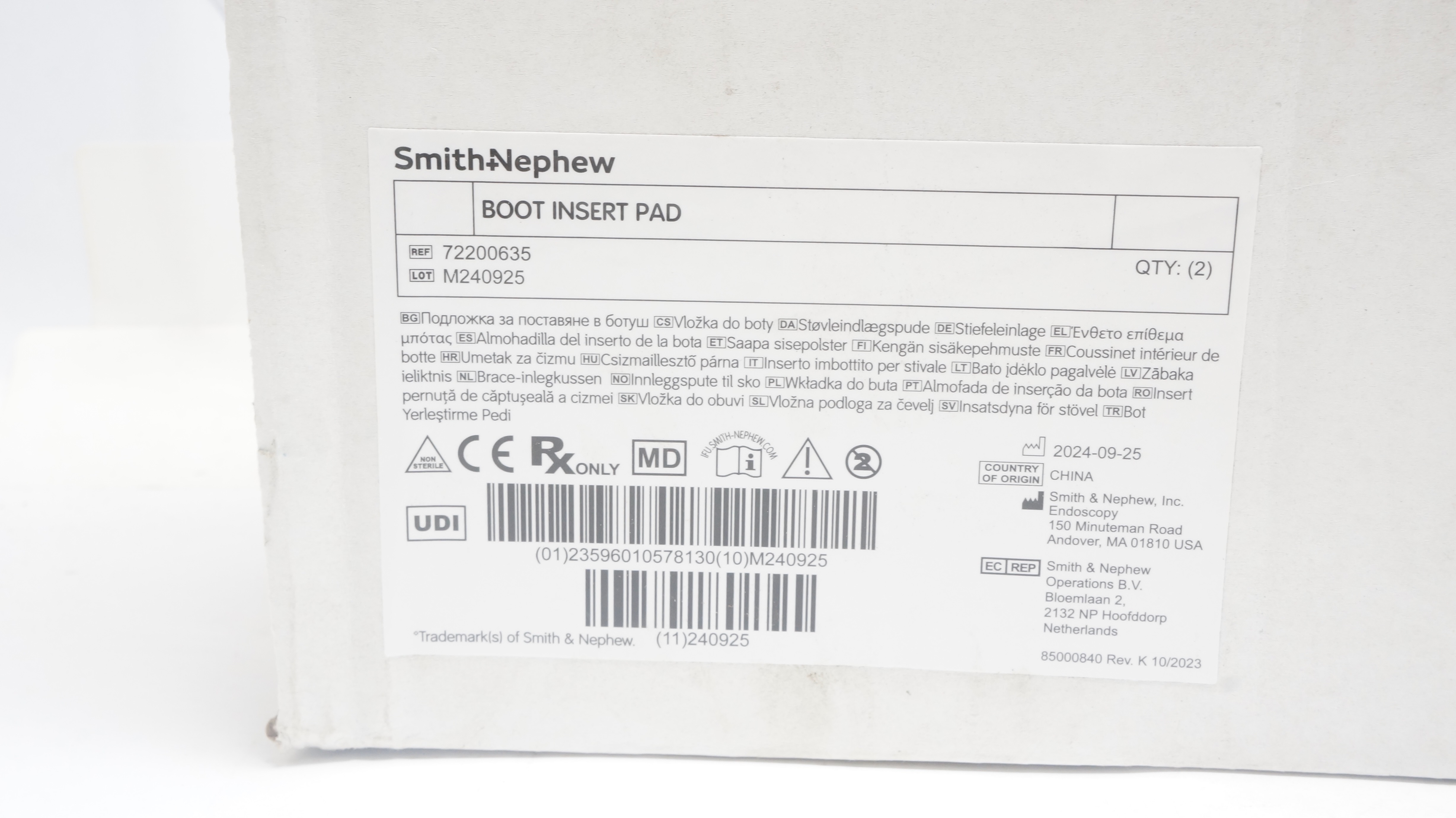 Smith&Nephew 72200635 Boot Insert Pad - Box of 2