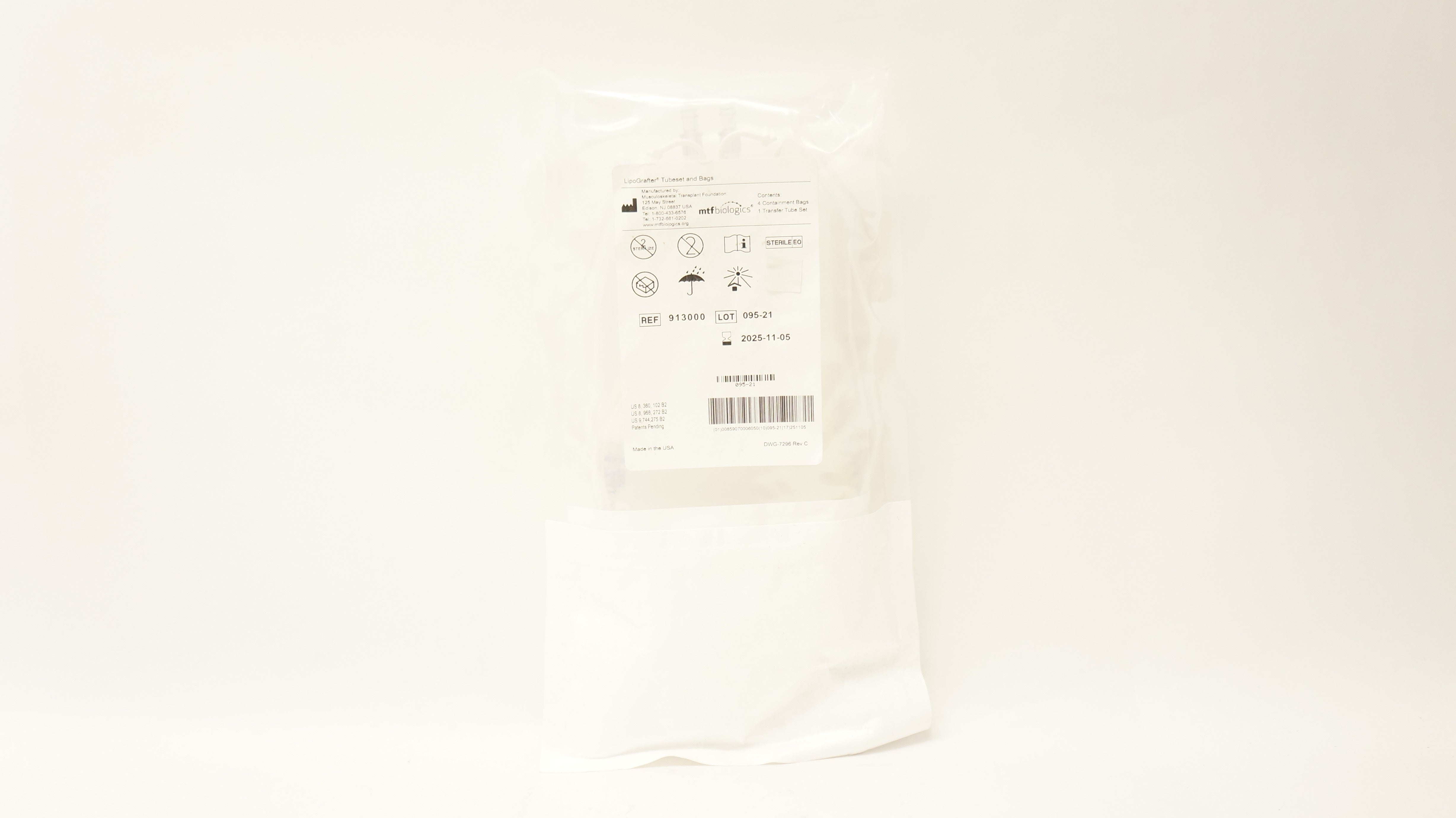 MTF Biologics 913000 LipoGrafter Tubeset and Bags