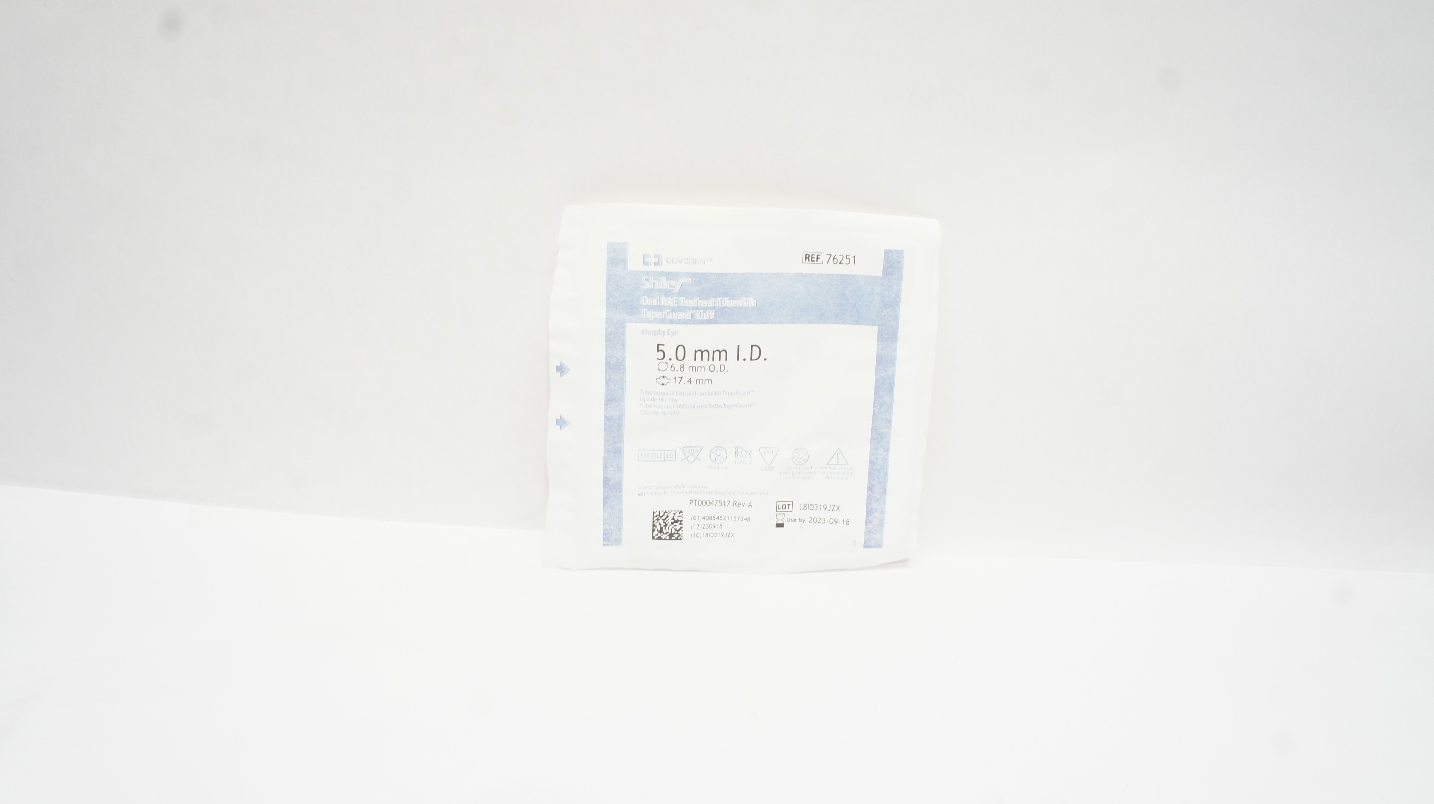 Covidien 76251 Shiley Oral RAE Tracheal Tube w/Cuff 5.0 ID x 6.8 OD x 17.4mm (x)