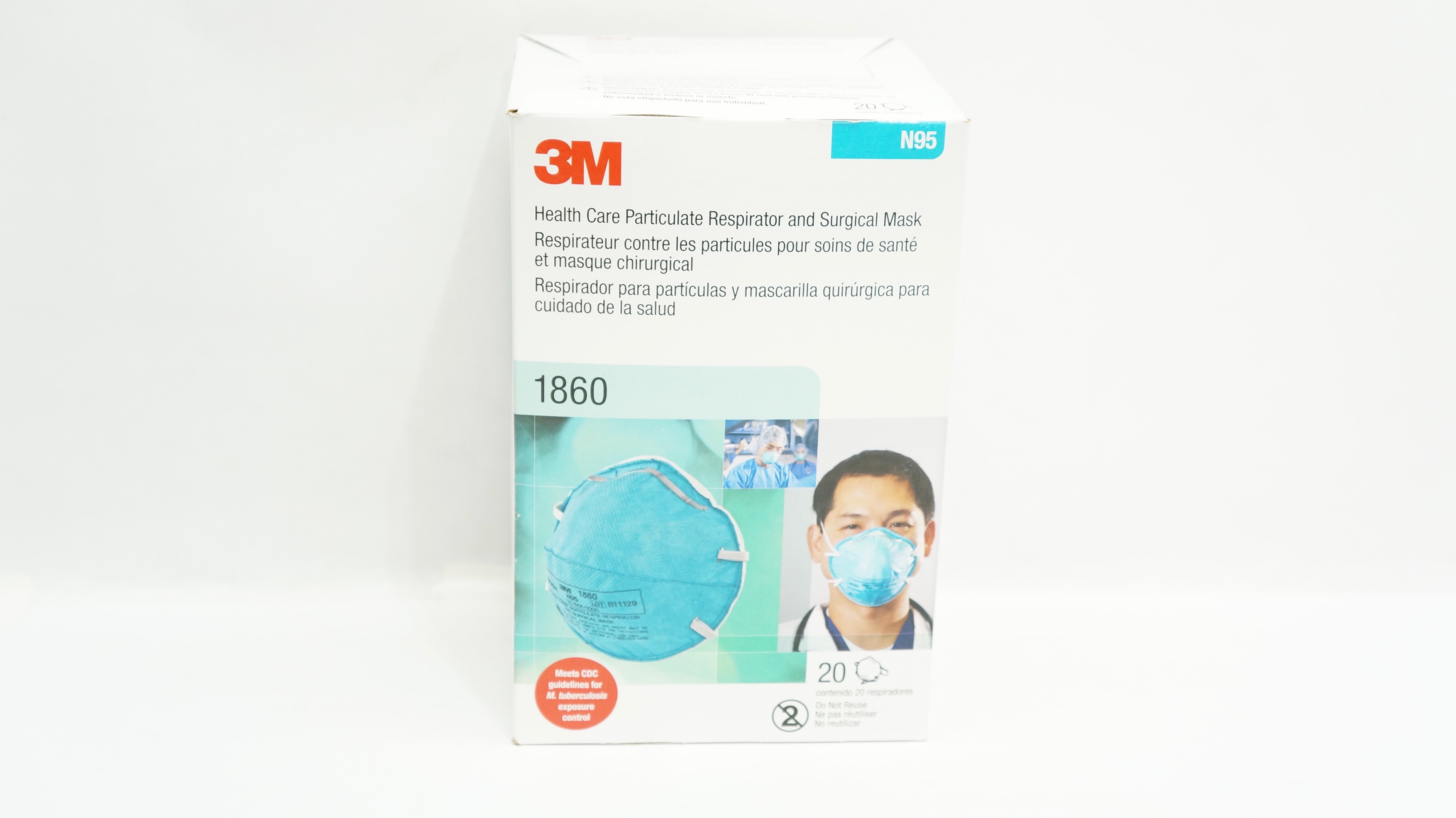 3M 1860 N95 Health Care Particulate Respirator and Surgical Mask - Box of 20