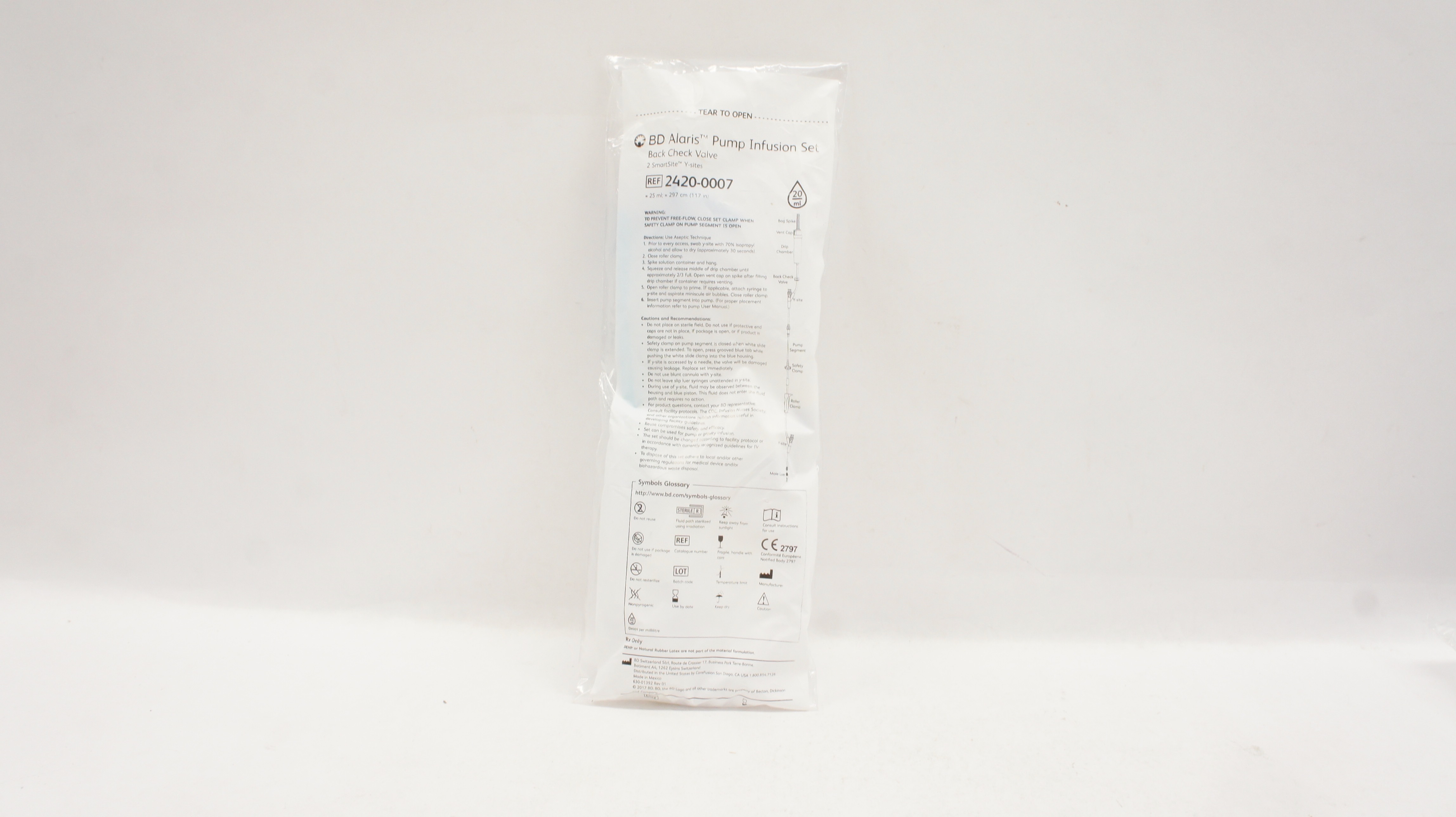 BD 2420-0007 Alaris Pump Infusion Set Back Check Valve 20ml x 117 inch