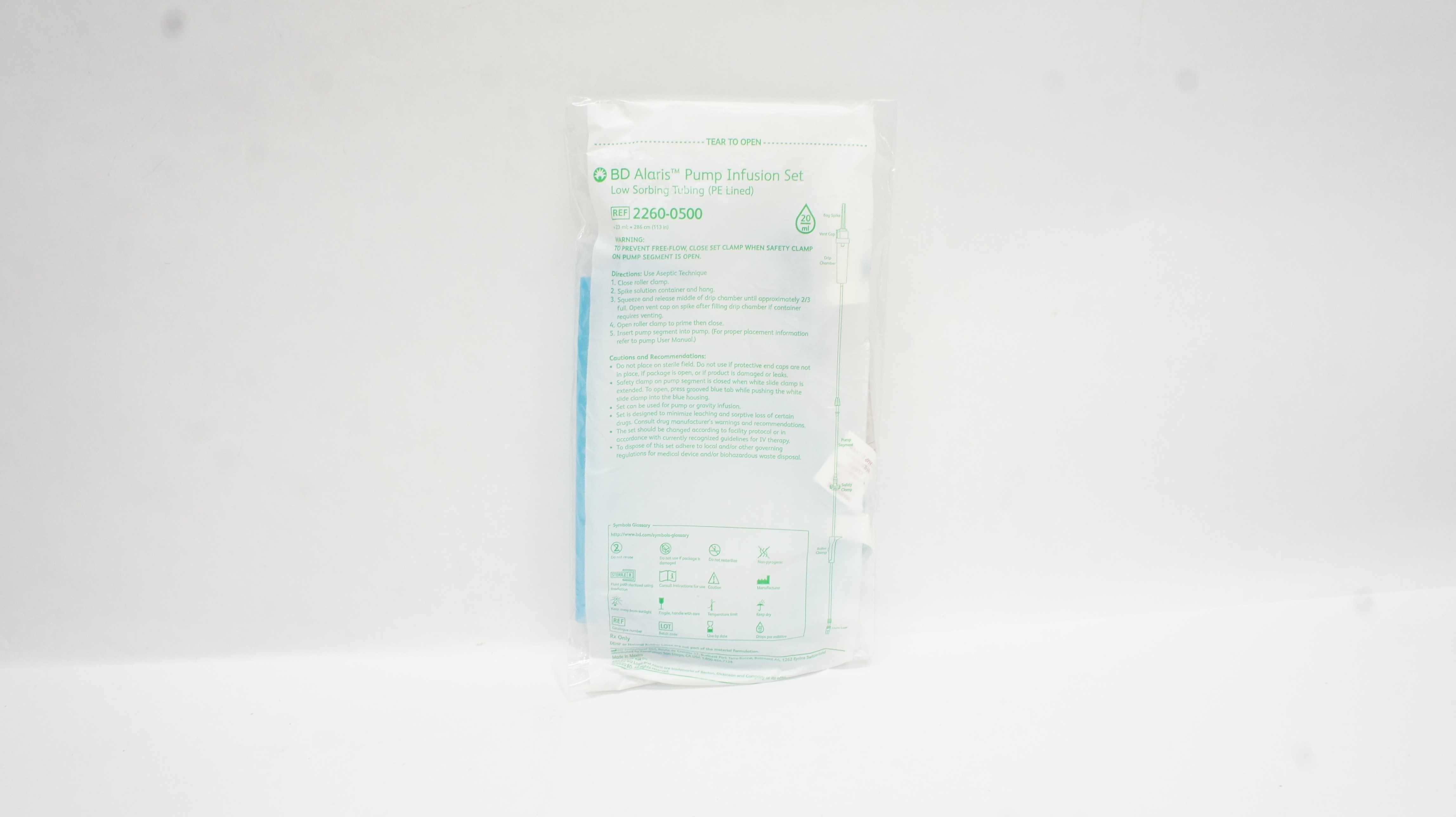 BD 2260-0500 Alaris Pump Infusion Set Low Sorbing Tubing 23mlx113inch 20Drops/ml