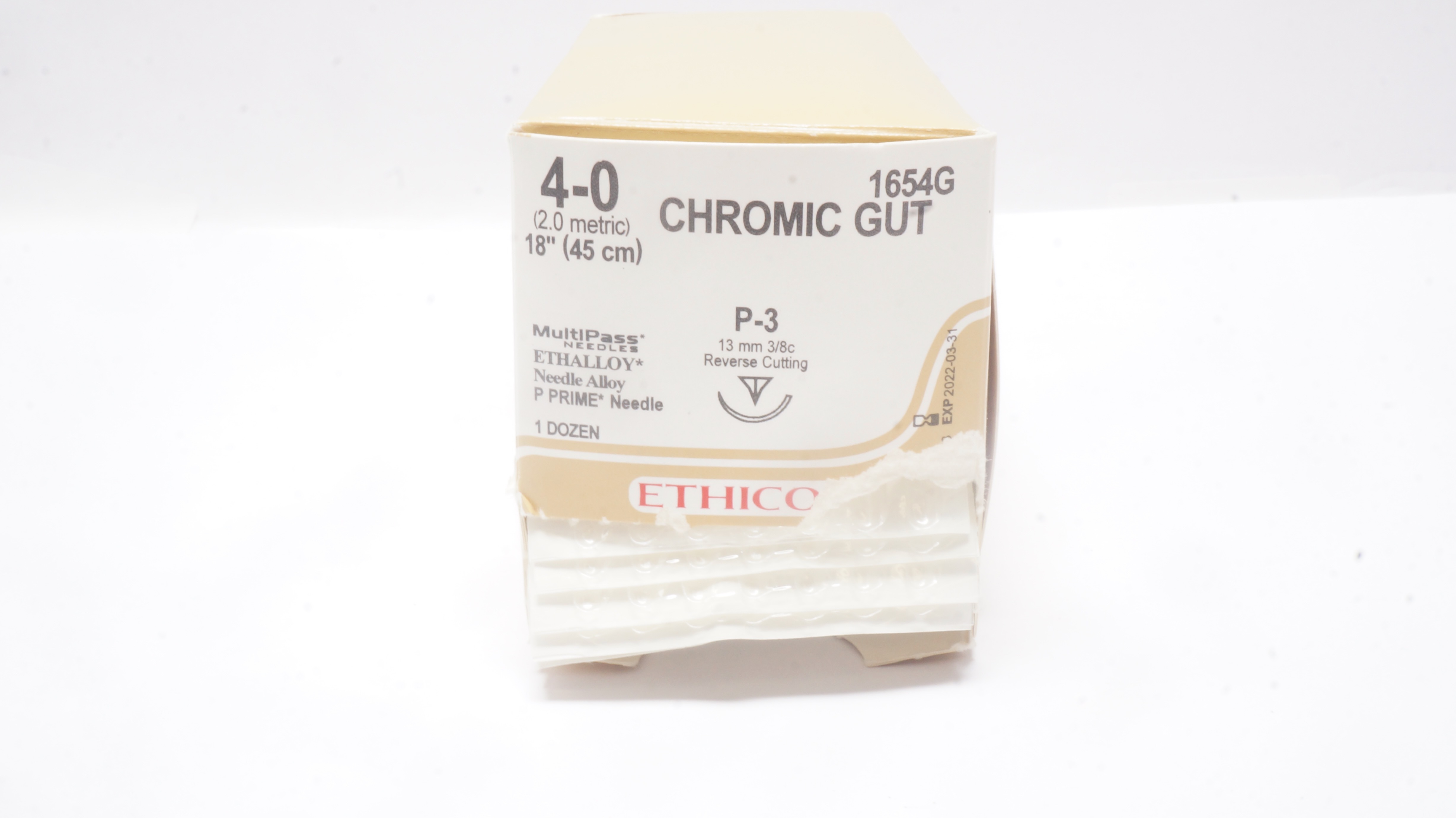 Ethicon 1654G Chromic Gut 4-0 P-3 13mm 3/8c Reverse Cutting 18In - Box of 12 (x)
