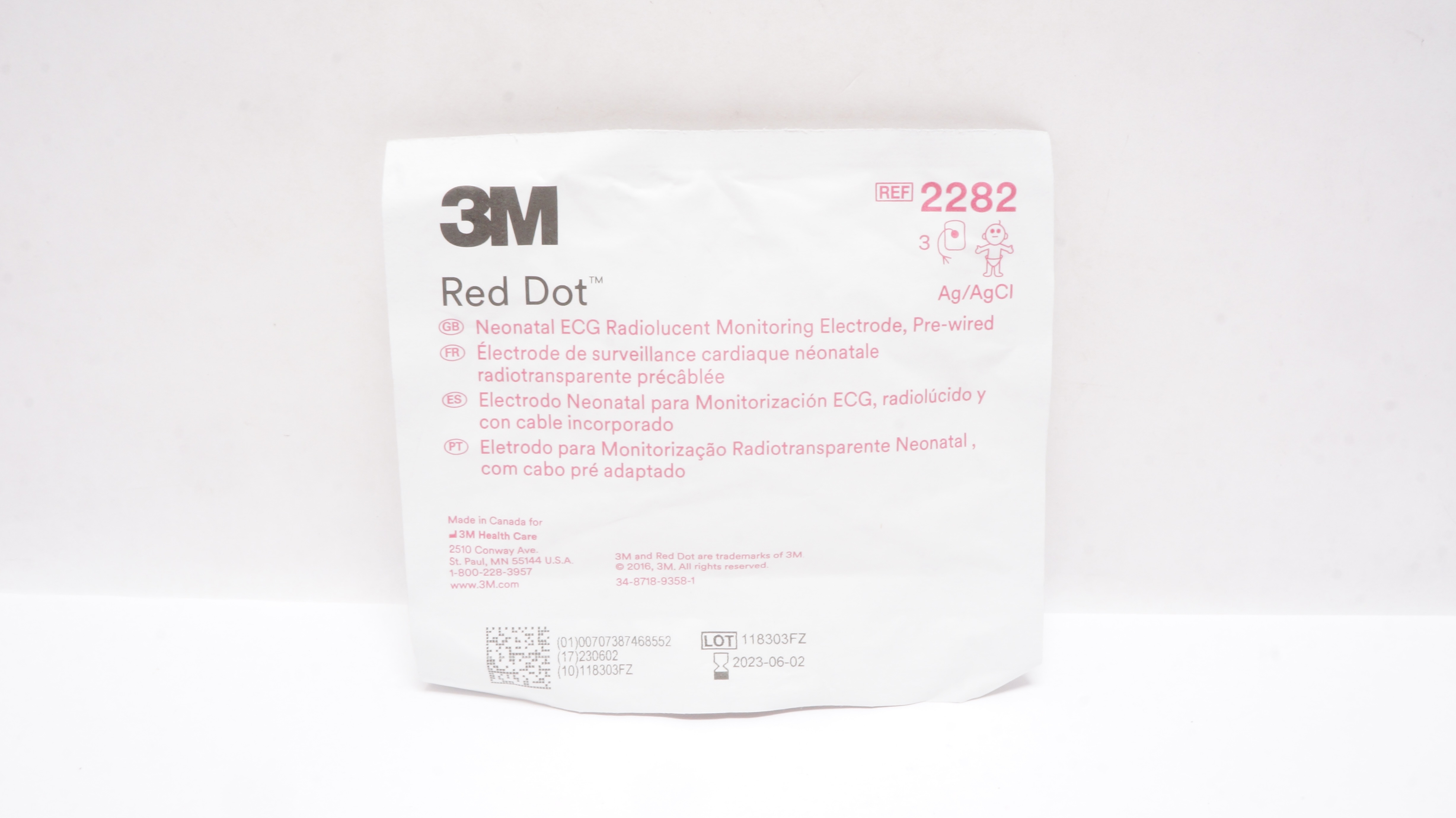 3M 2282 Red Dot Neonatal ECG Radiolucent Monitoring Electrode (x) - Pack of 3