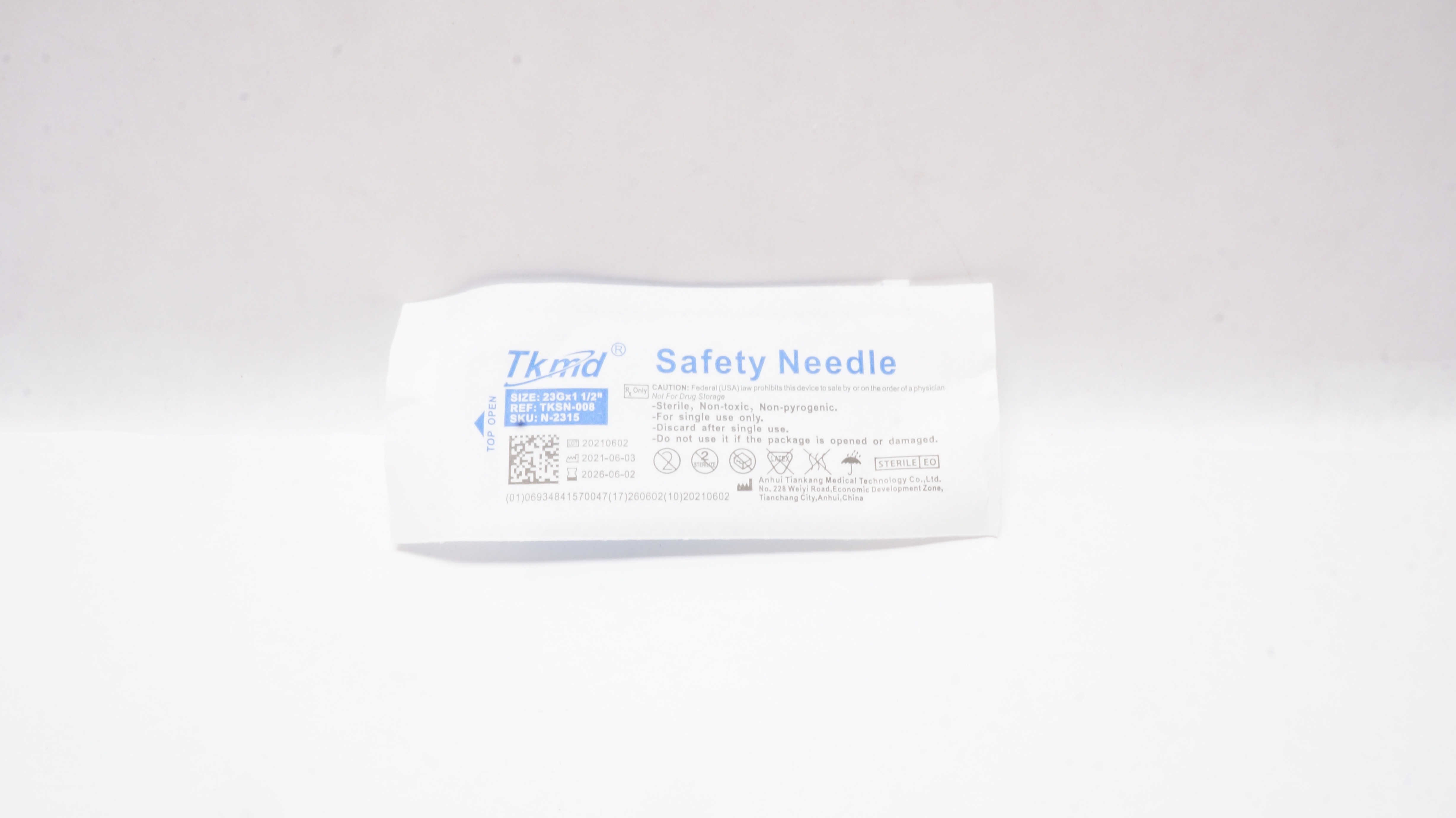 Anhui Tiankang Medical TKSN-008 N-2315 Tkmd Safety Ndle 23G x 1-1/2inch