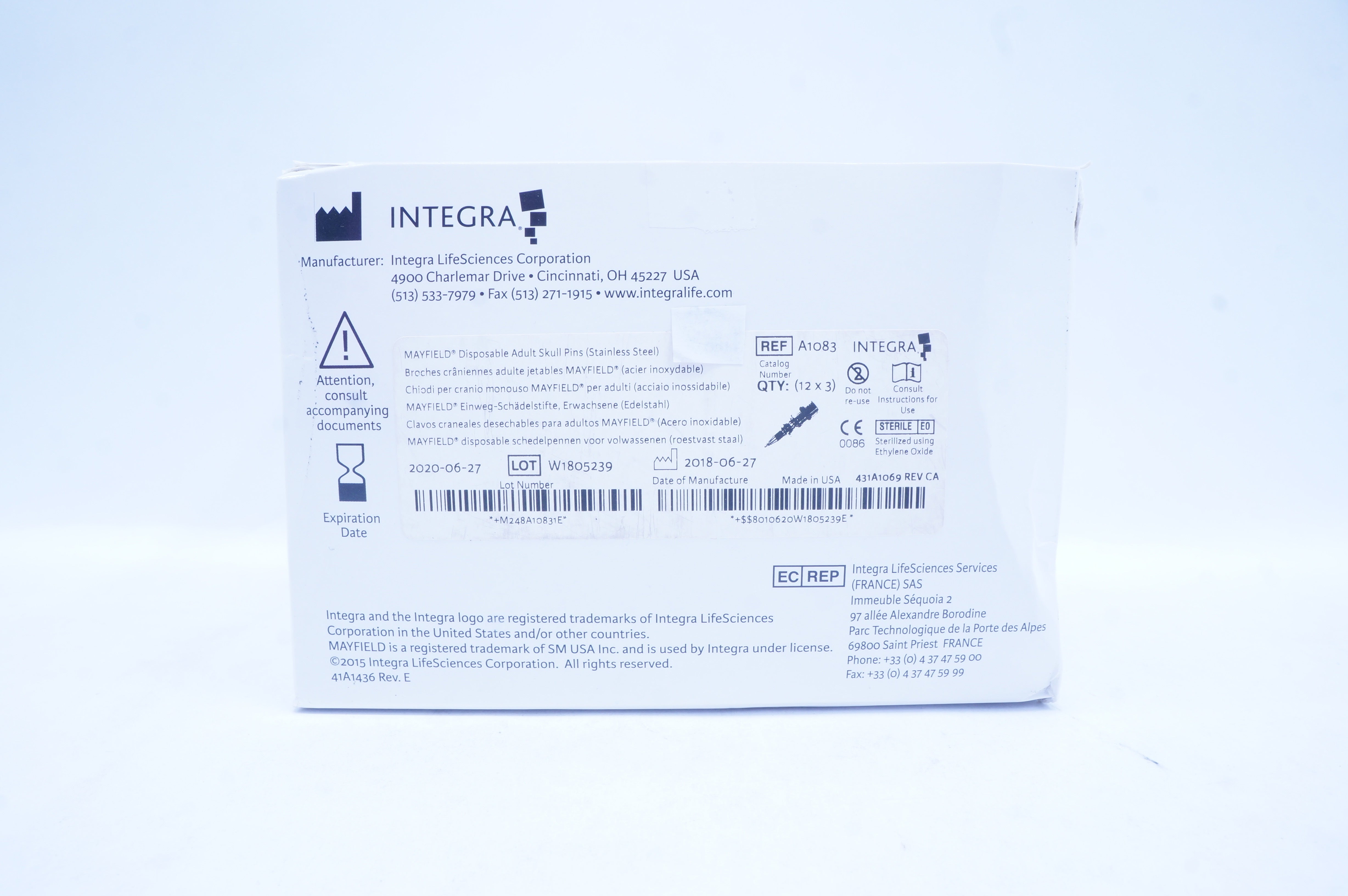 Integra LifeSciences A1083 Mayfield Disposable Adult Skull Pins (x) - Box of 36