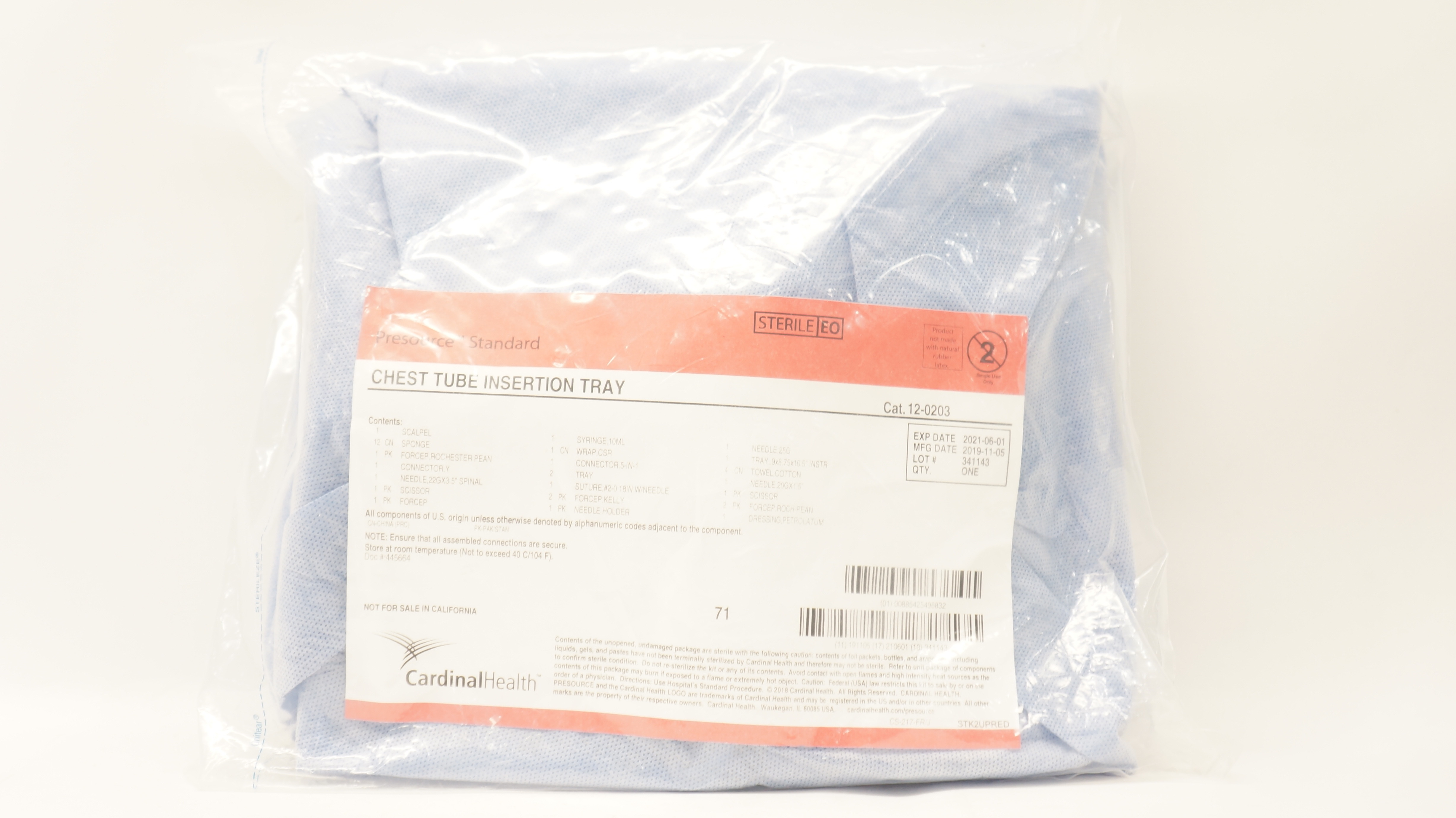 Cardinal Health 12-0203 Presource Standard Chest Tube Insertion Tray (x)