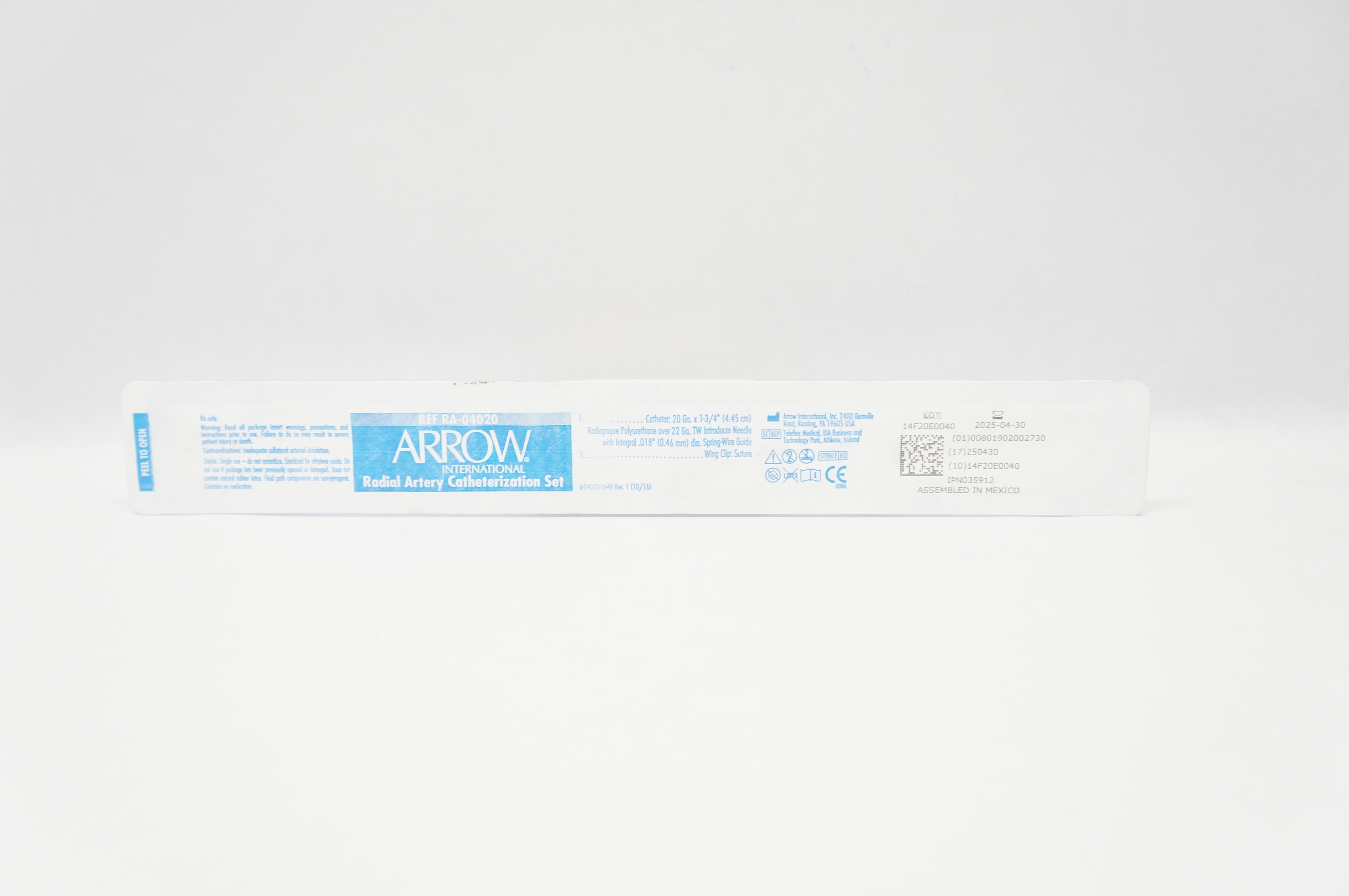 Arrow RA-04020 Radial Artery Catheterization Set 20Ga x 1-3/4 inch