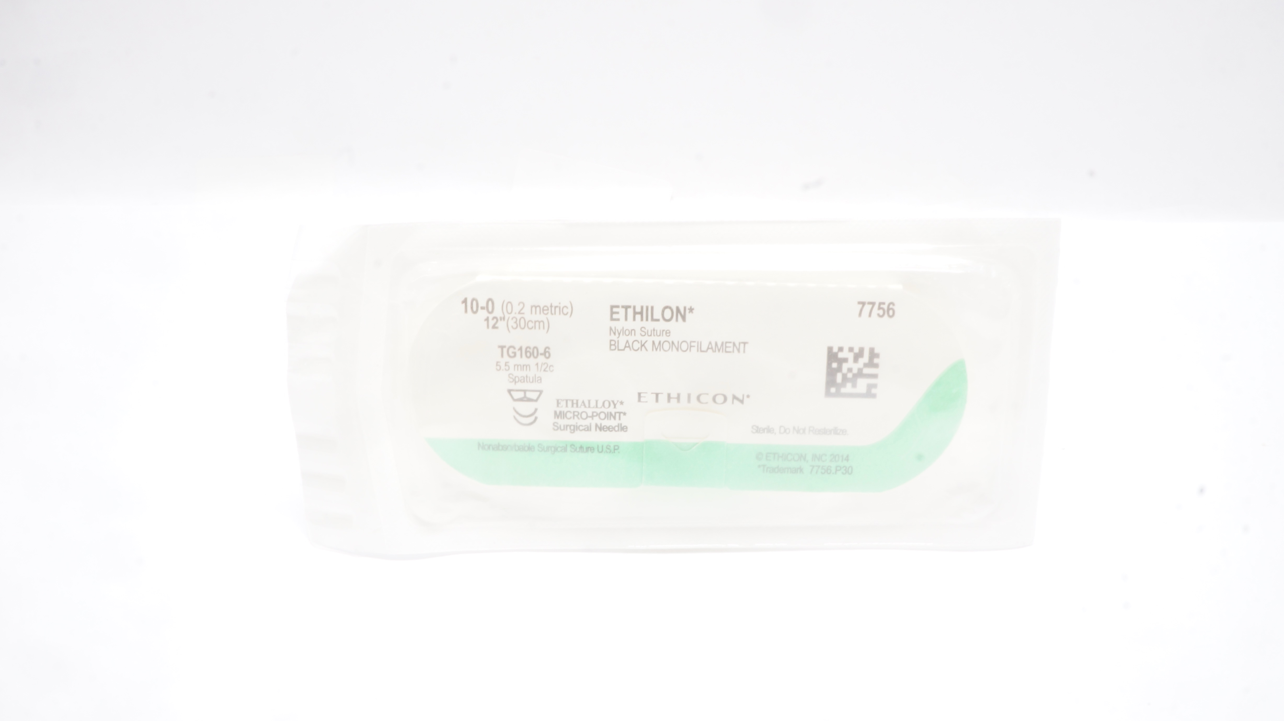 Ethicon 7756 10-0 Ethilon Nylon Stre TG160-6 5.5mm 1/2c Spatula 12In (x)