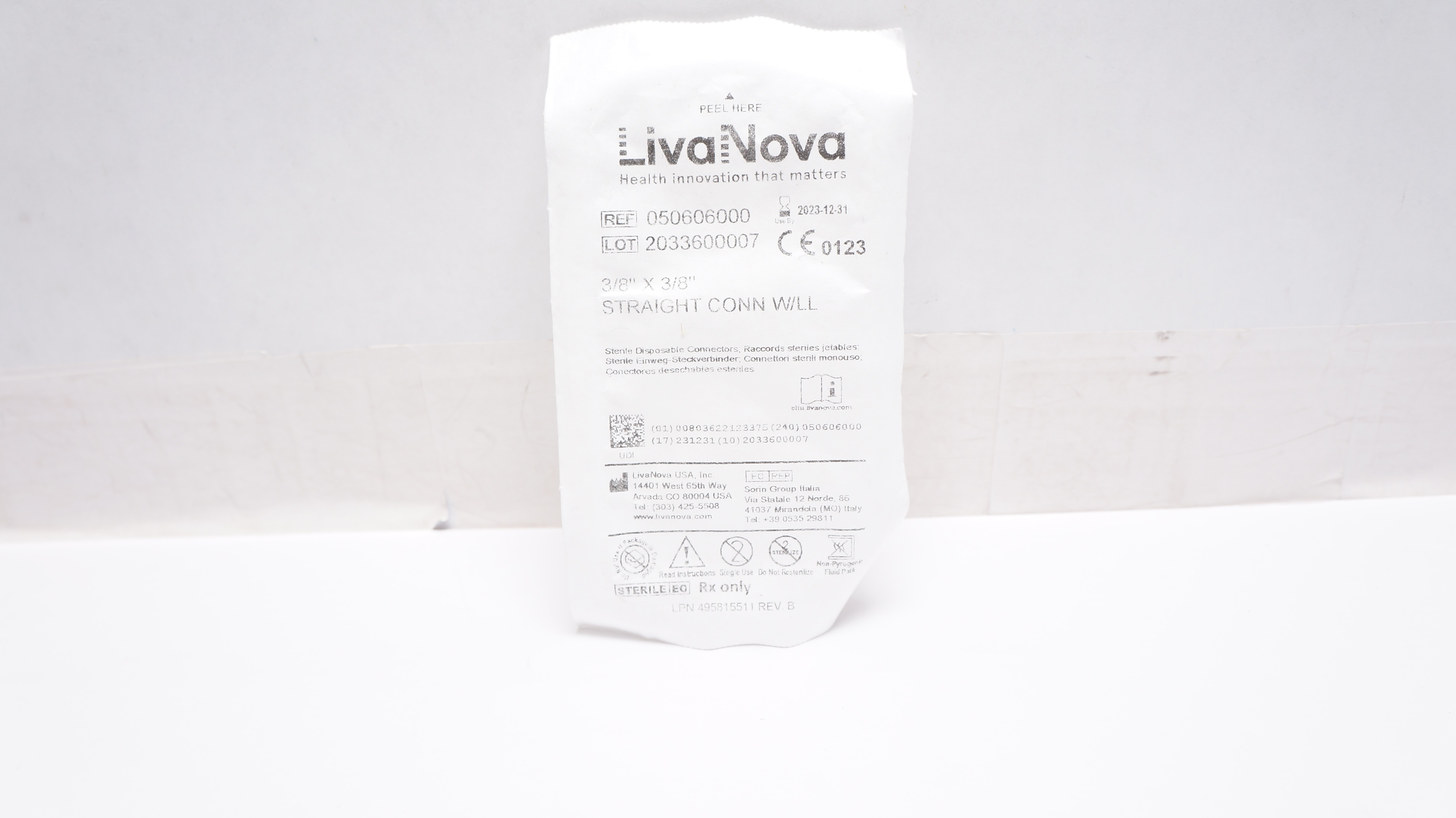 LivaNova 050606000 Straight Connector W/LL 3/8inch x 3/8inch (x)