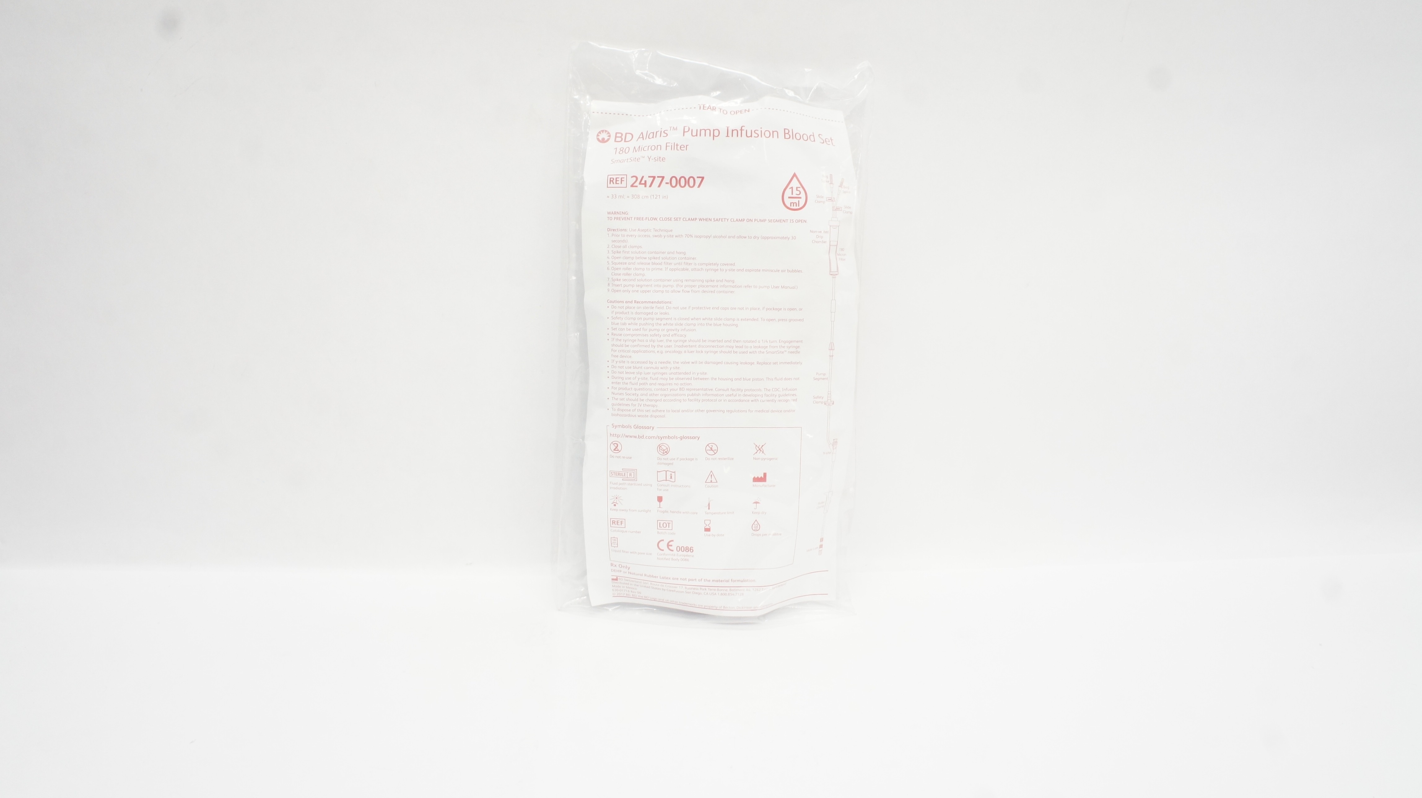 BD 2477-0007 Alaris Pump Infusion Blood Set 180 Micron Filter 33ml x 121inch (x)