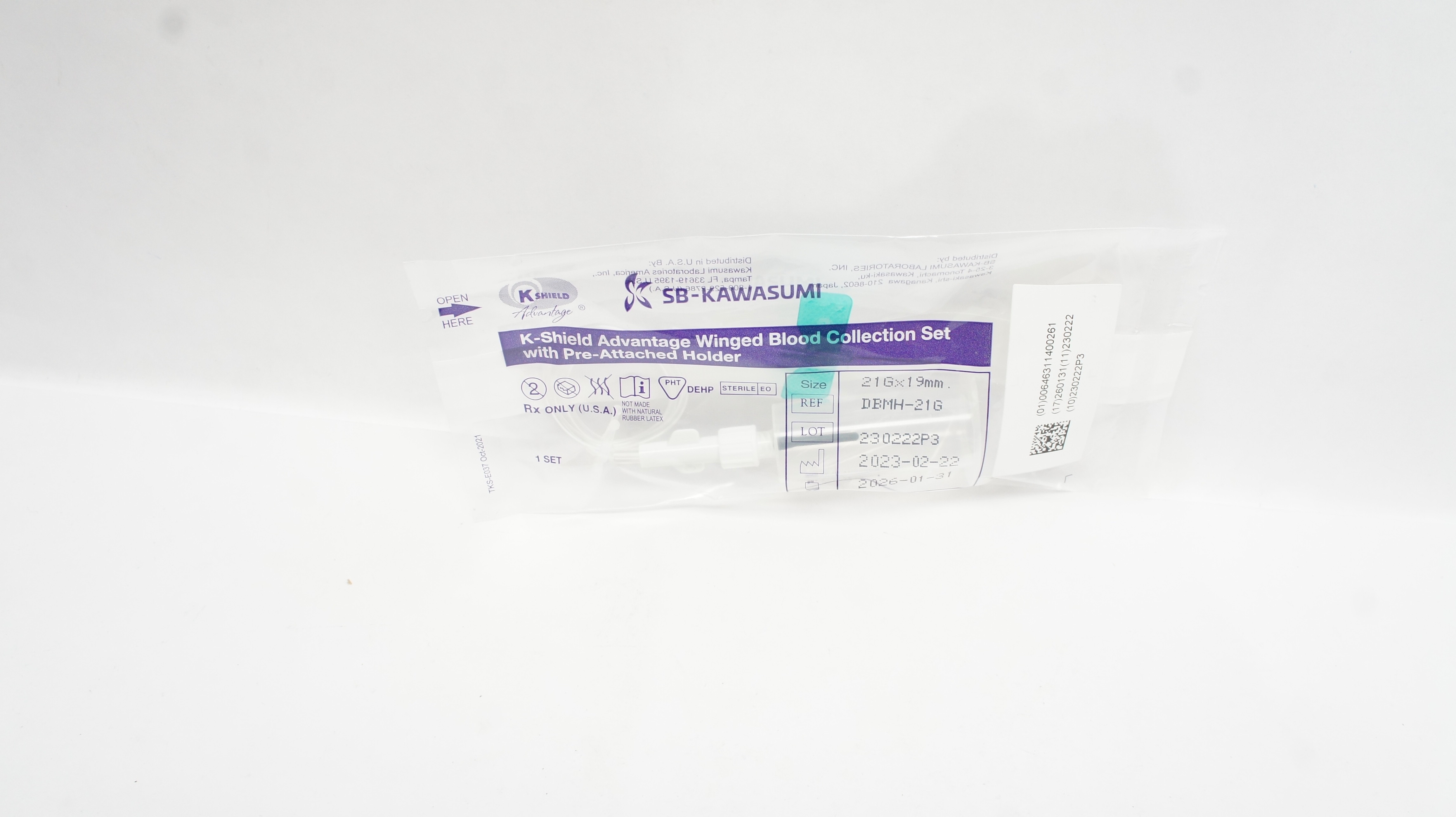 Kawasumi DBMH-21G K-Shield Advantage Winged Blood Collection Set, 21G x19mm