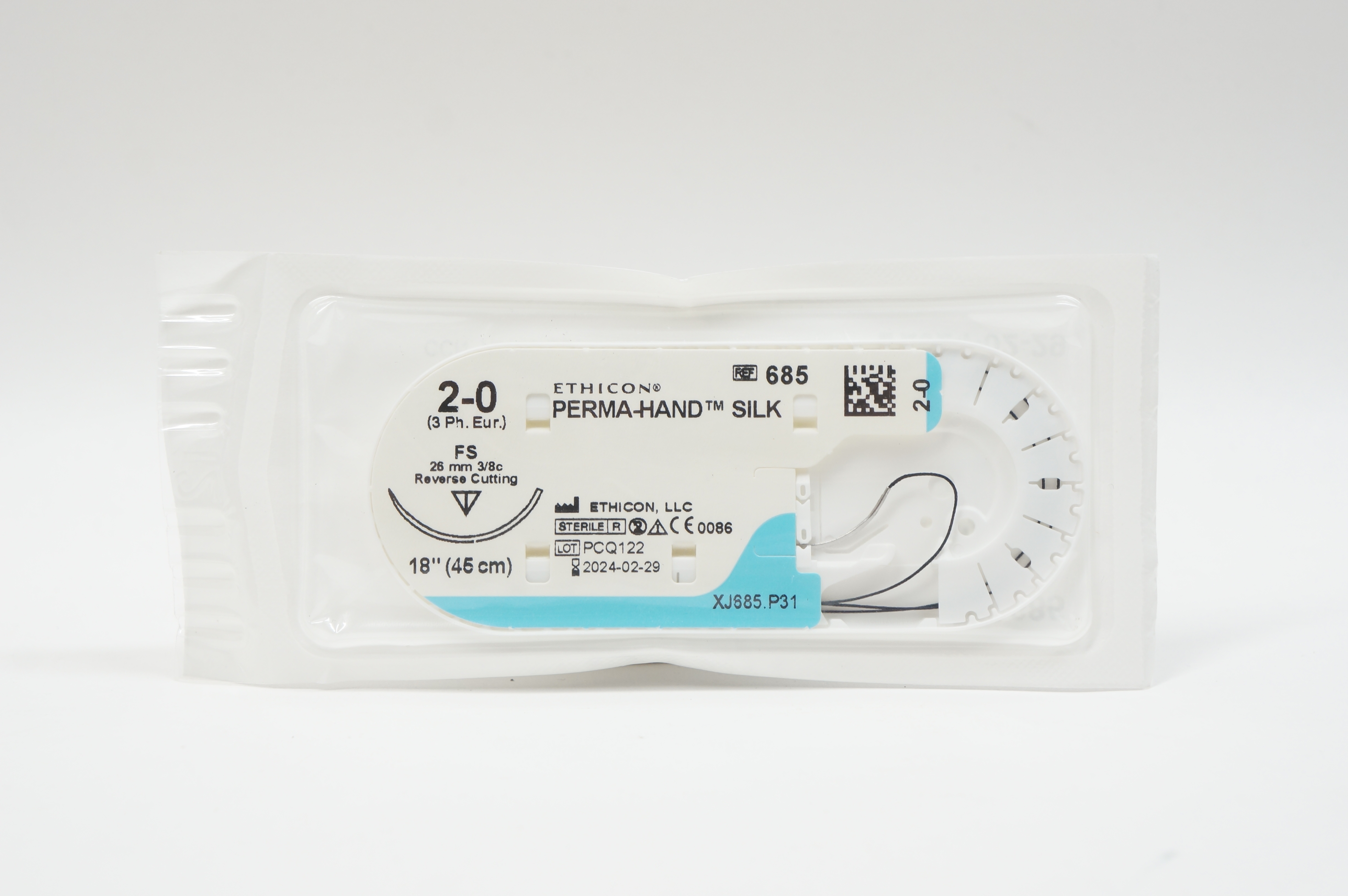 Ethicon 685 2-0 PERMA-HAND SILK, FS, 26mm 3/8c Reverse Cutting, 18inch