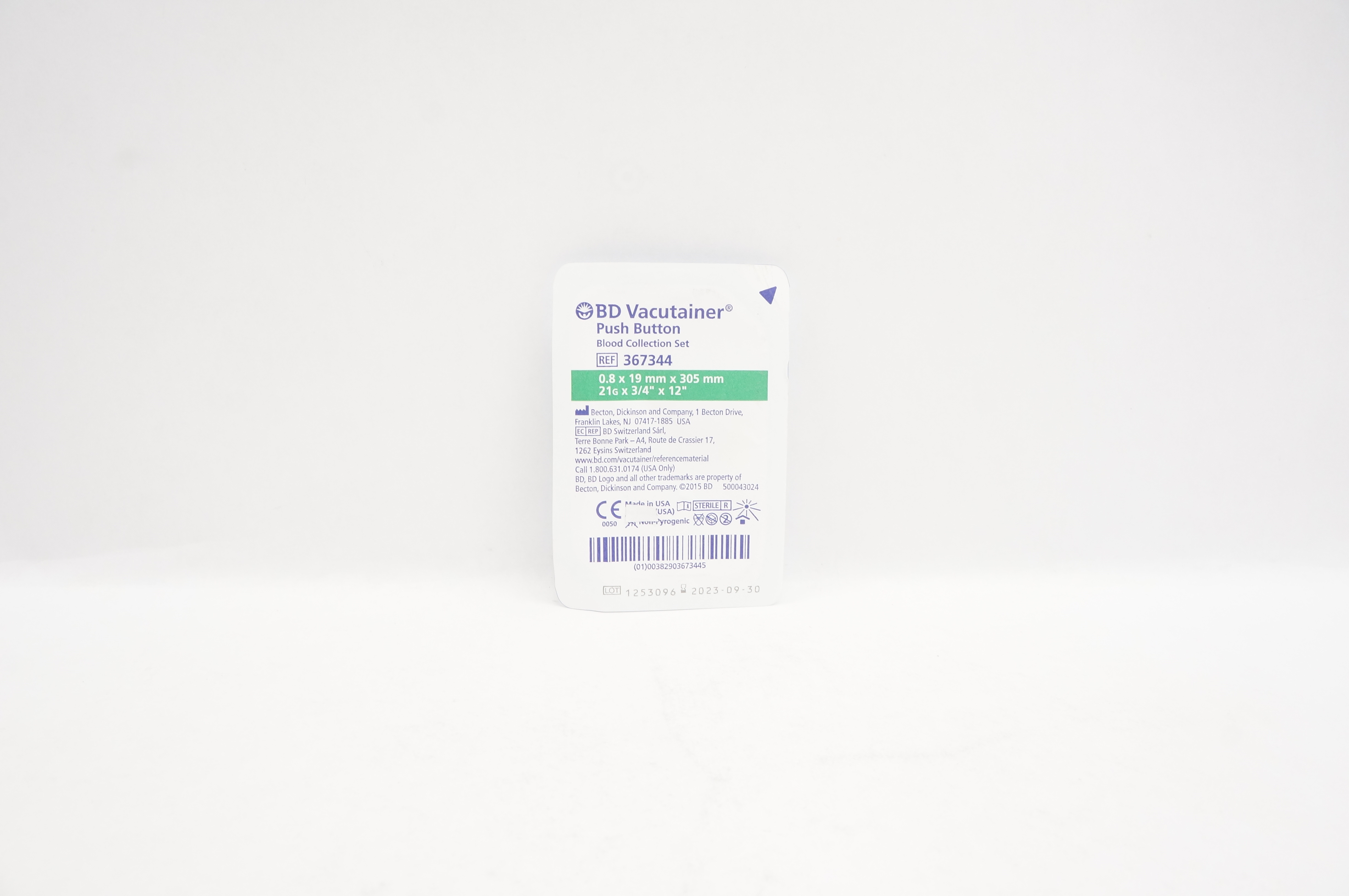 BD 367344 Vacutainer Push Button Blood Collection Set 24G x 3/4inch x 12inch