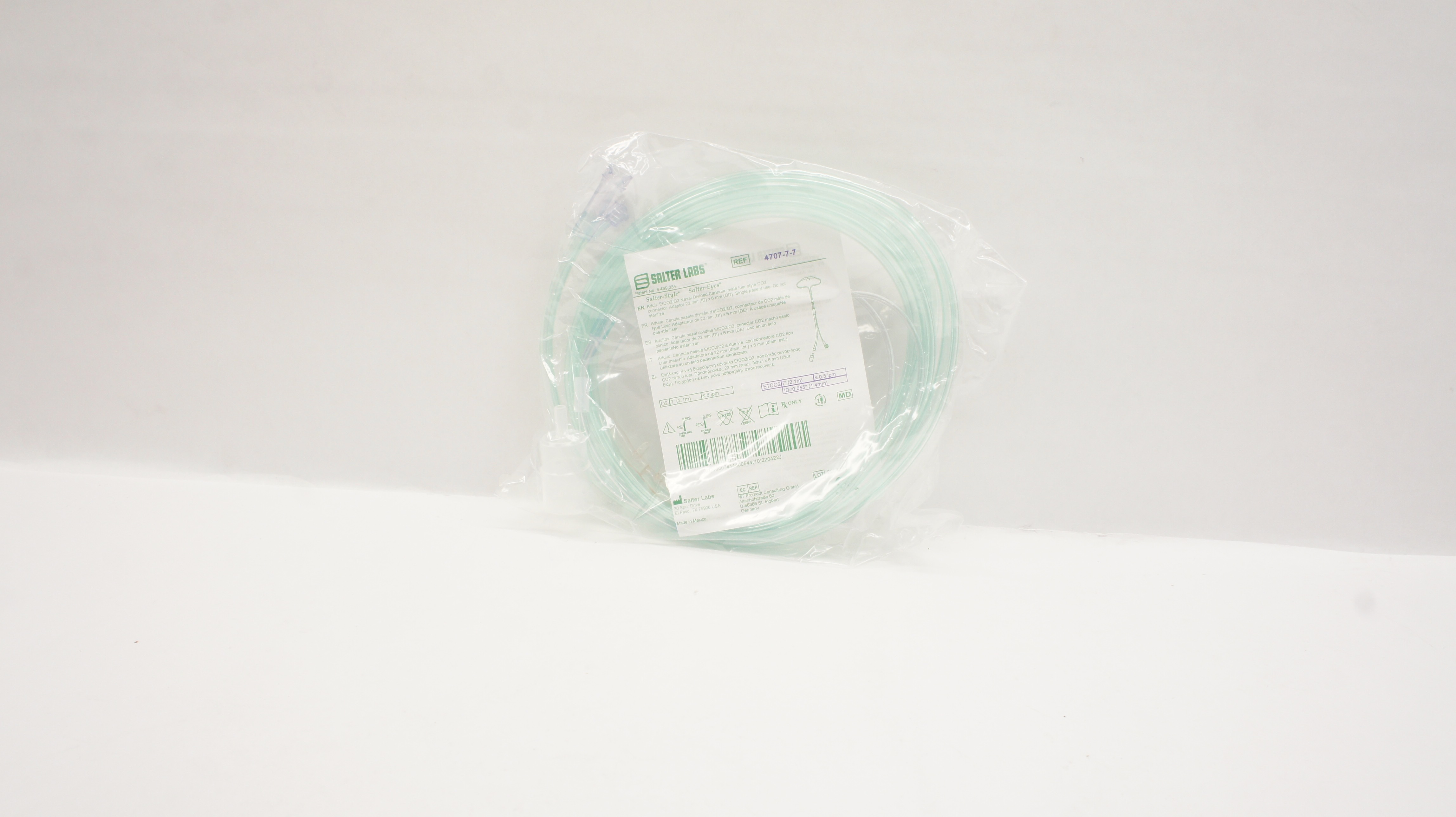 Salter Labs 4707-7-7 Salter-Style Adult EtCO2/O2 Nasal Divided Cannula 7ft.