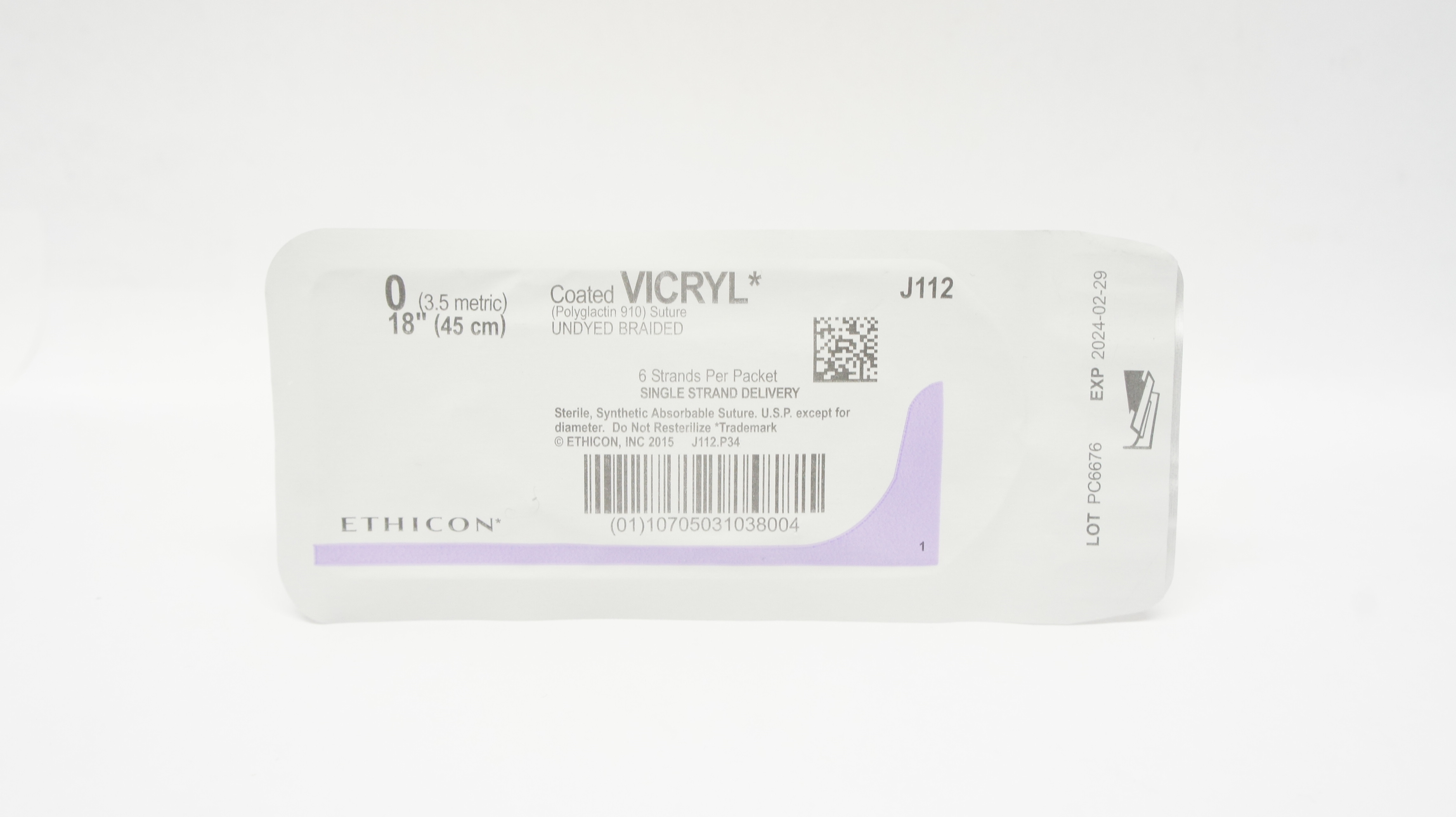 Ethicon J112 0 Coated VICRYL Stre Undyed Braided 18inch