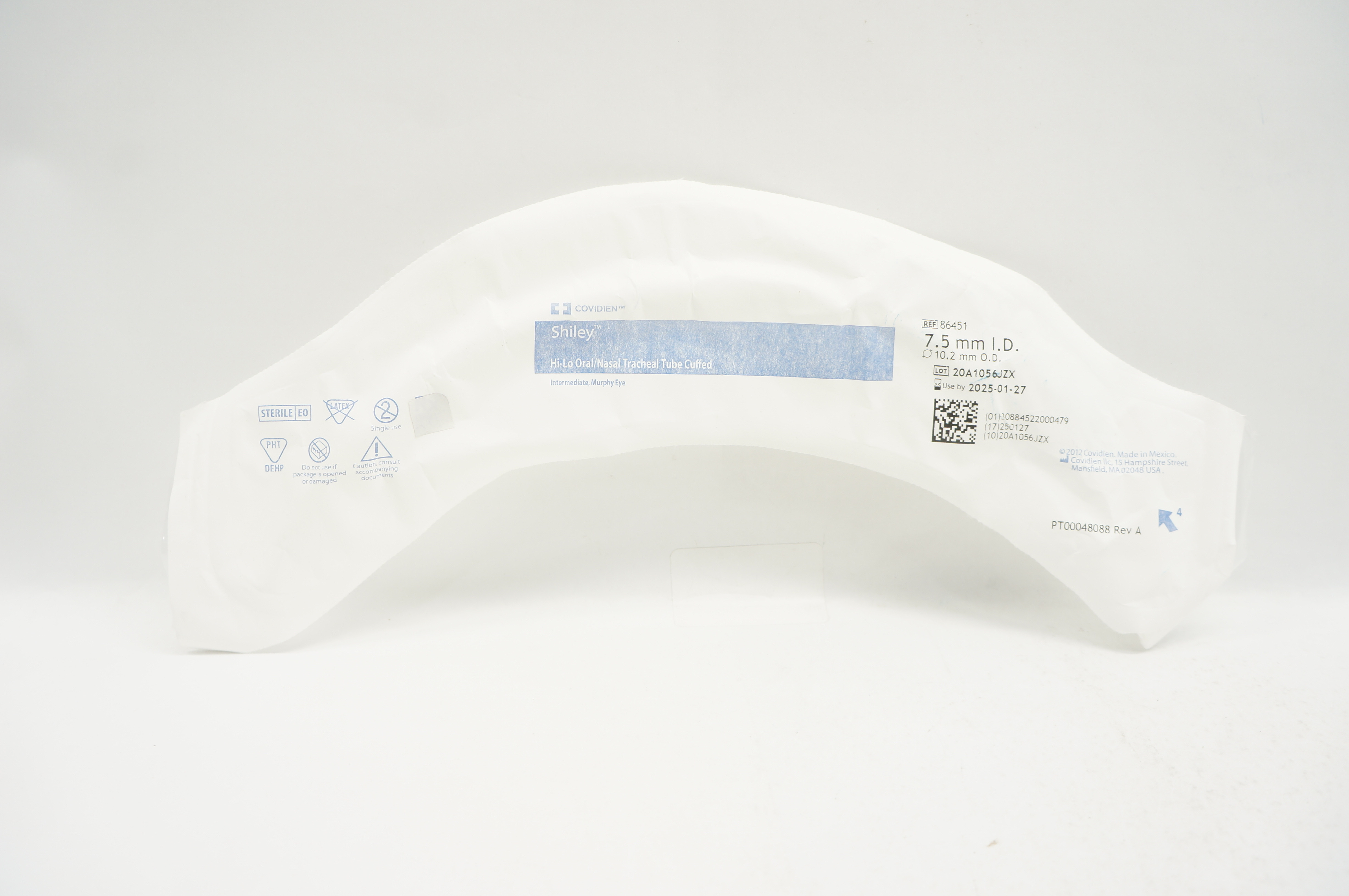 Covidien 86451 Shiley Hi-Lo Oral/Nasal Tracheal Tube Cuffed 7.5mm x 10.2mm