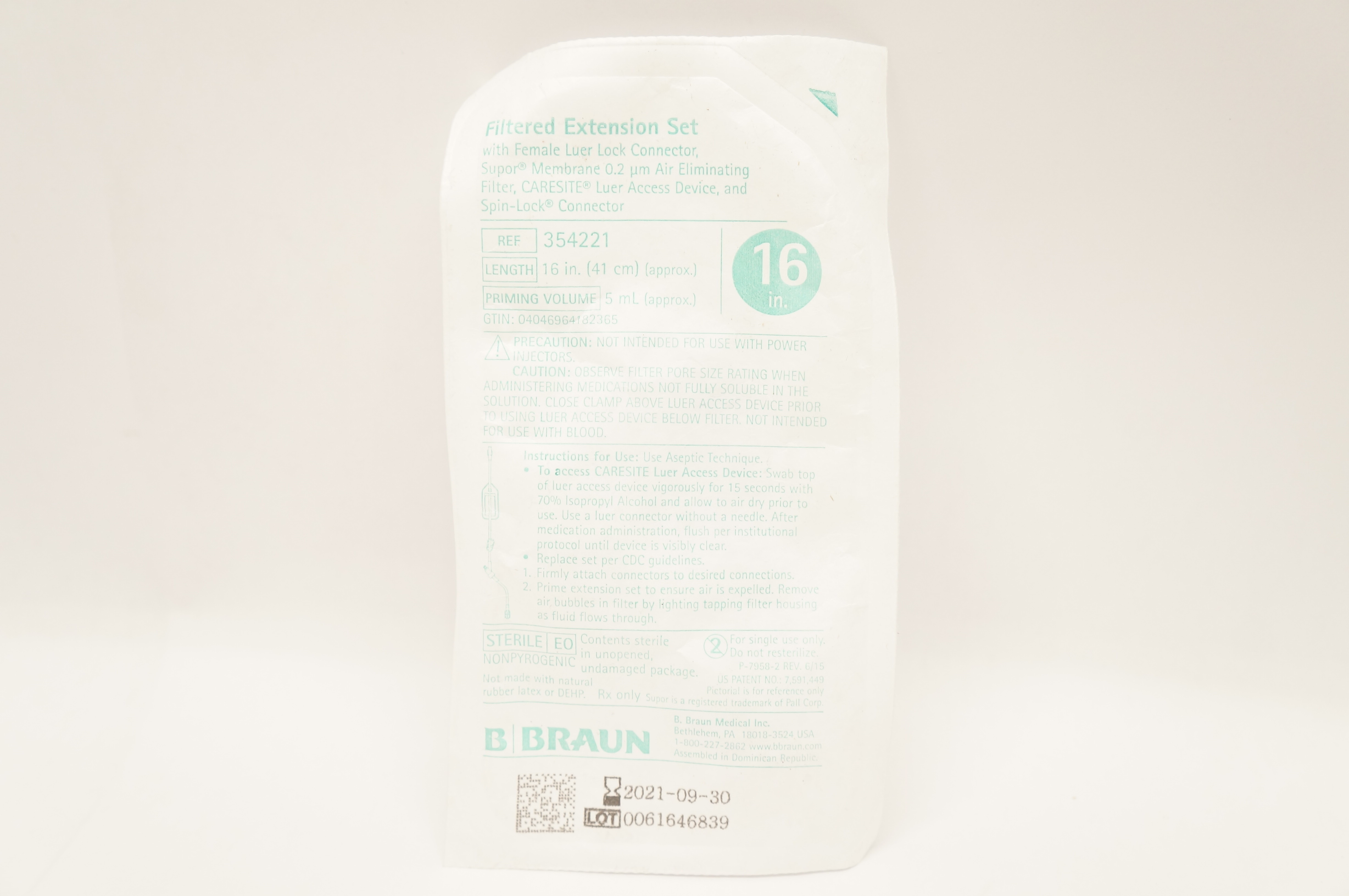 Braun 354221 Filtered Extension Set with Female Luer Lock Connector 16in 5mL (x)