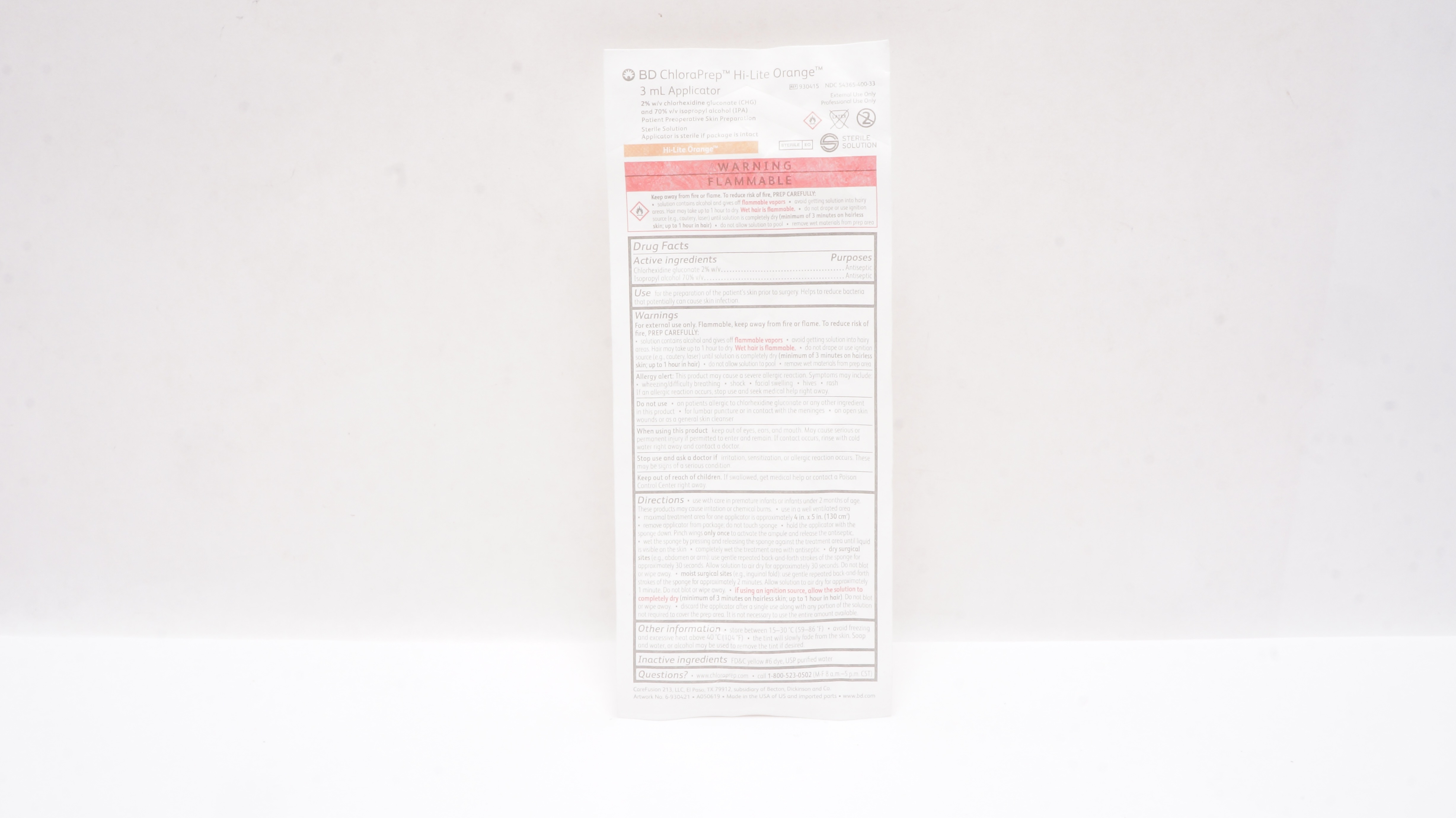 CareFusion 930415 BD ChloraPrep Hi-Lite Orange 3mL Applicator