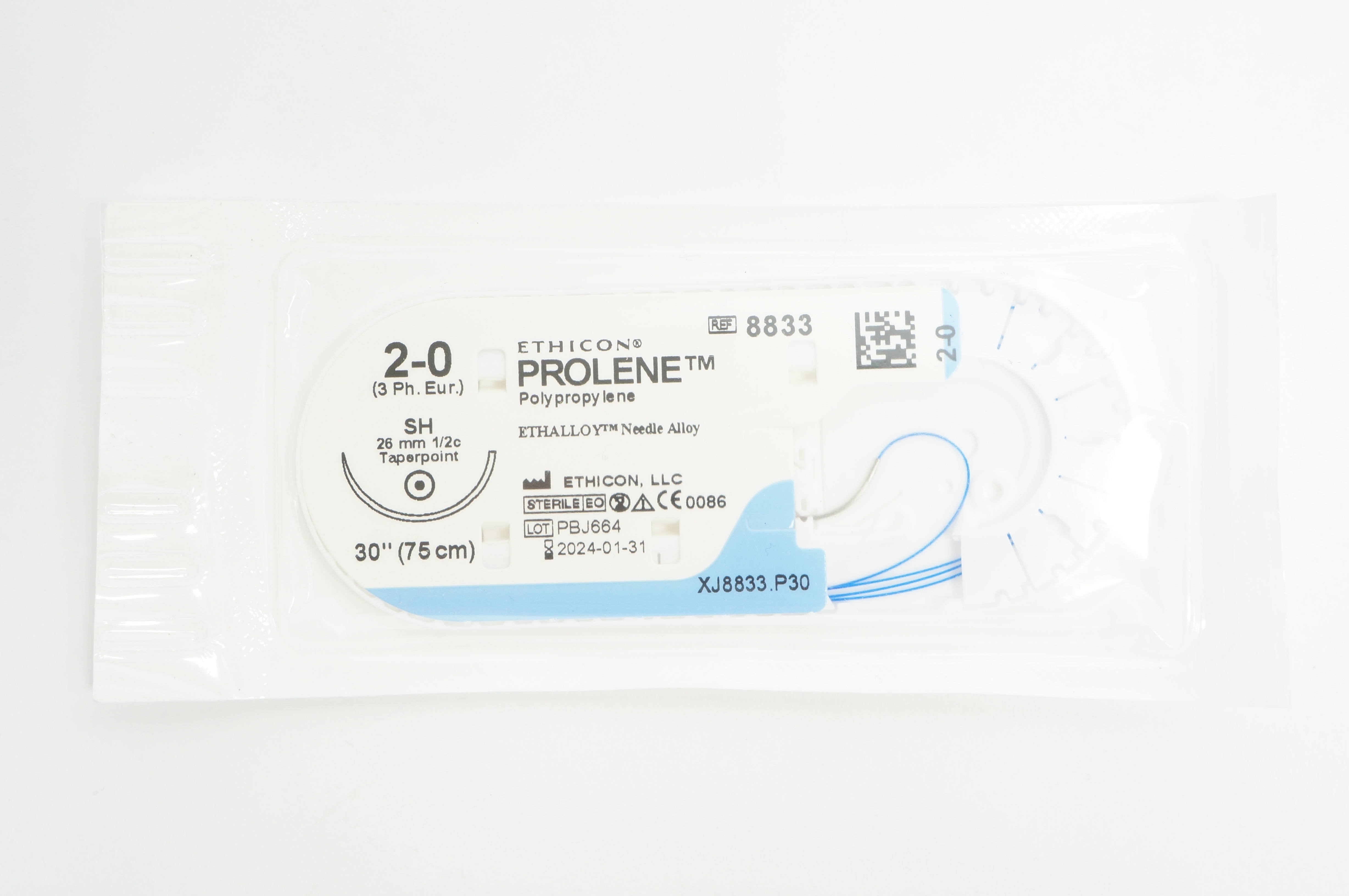Ethicon 8833 2-0 PROLENE SH, 26mm 1/2c Taperpoint, 30inch