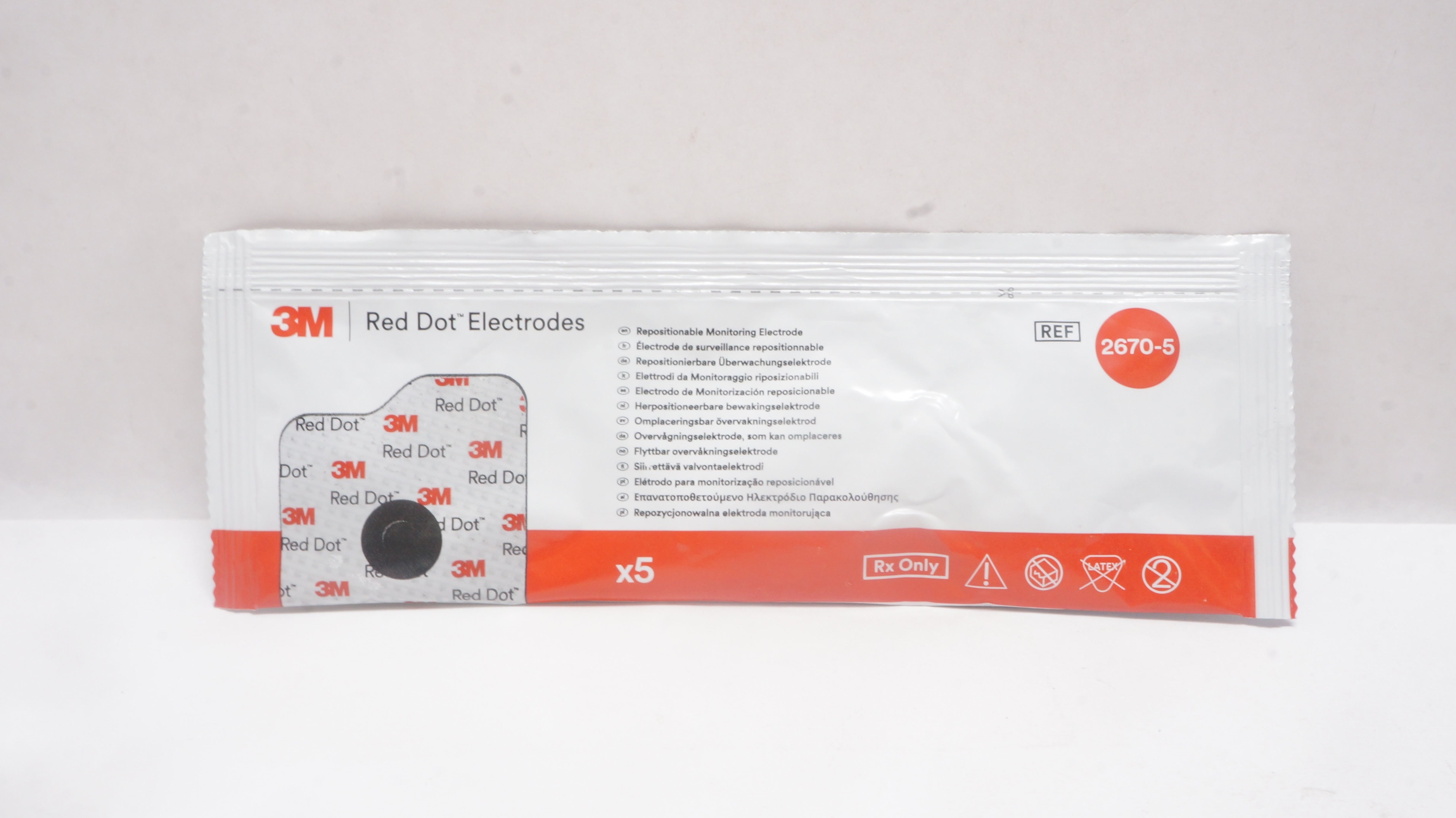 3M 2670-5 Red Dot Electrodes Repositionable Monitoring Electrode - Pack of 5