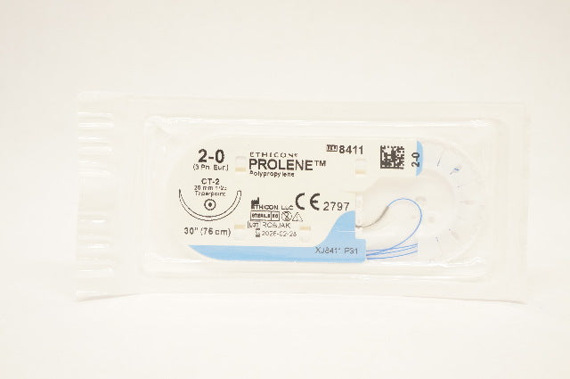 Ethicon 8411 2-0 PROLENE Polypropylene Stre CT-2 26mm 1/2c Taperpoint, 30inch