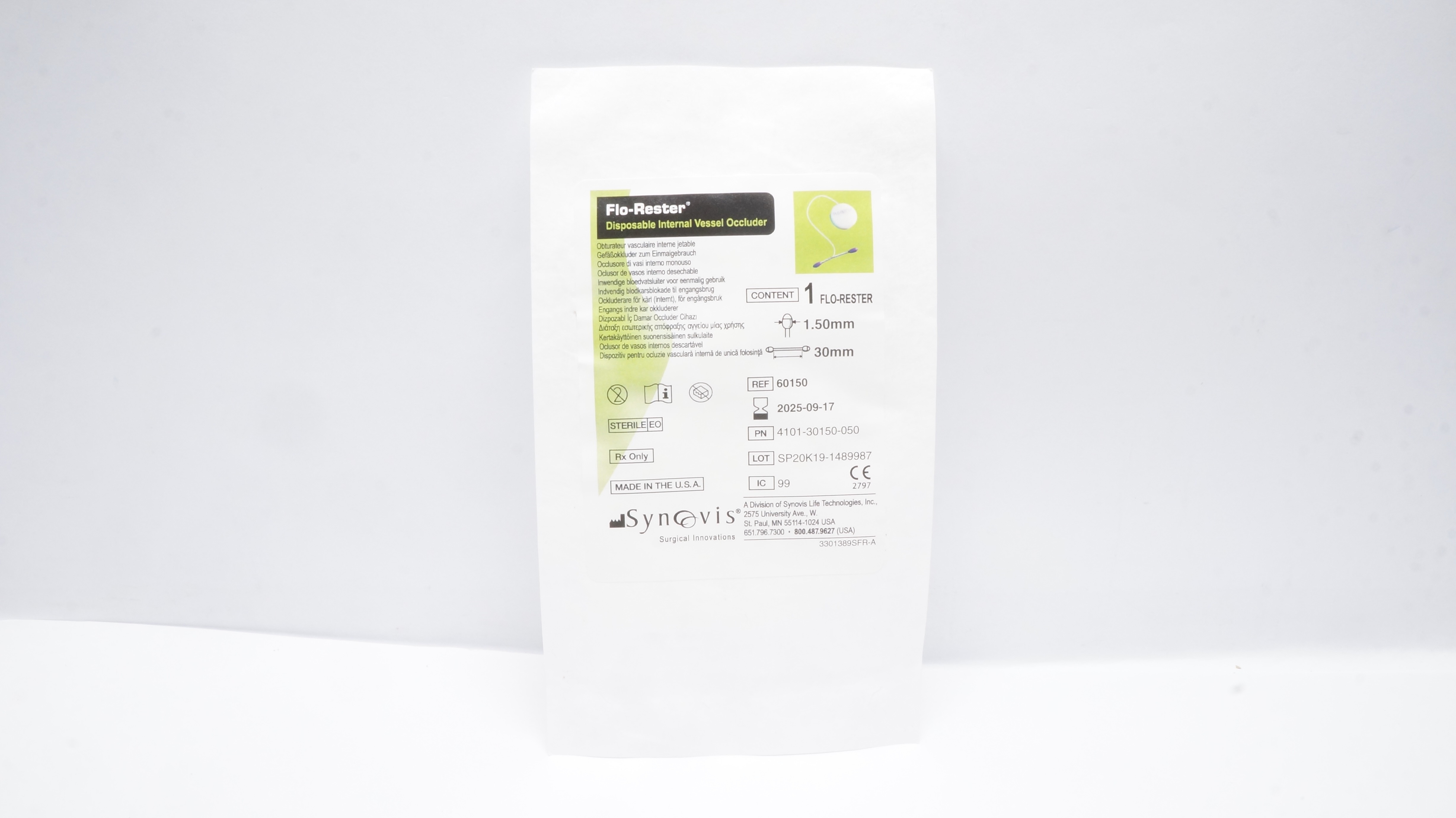 Synovis 60150 Flo-Rester Disposable Internal Vessel Occluder 1.50mm x 30mm