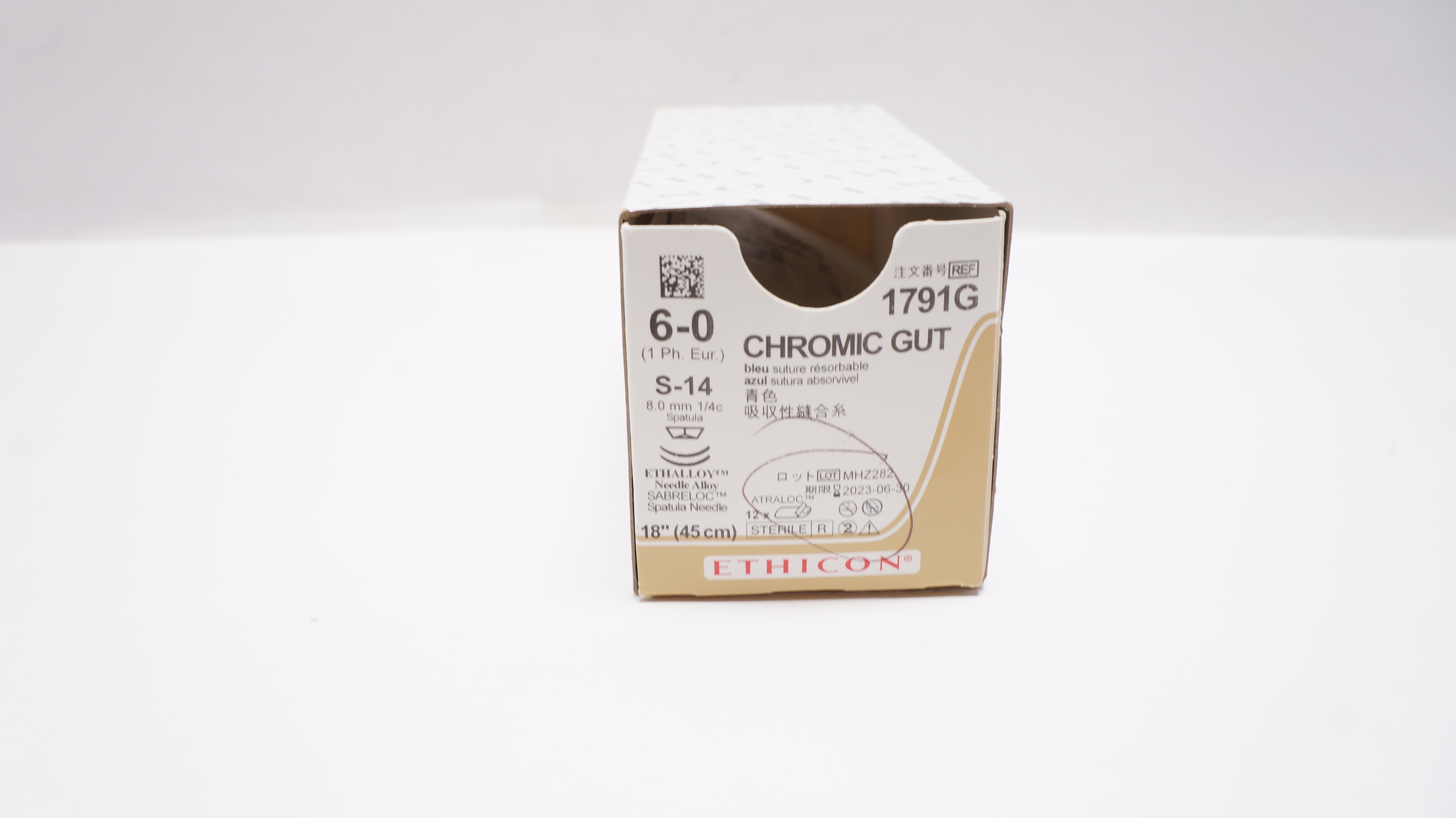 Ethicon 1791G 6-0 Chromic Gut 18in. Stre. S-14 8.0mm Spatula Ndle. (x)-Box of 7