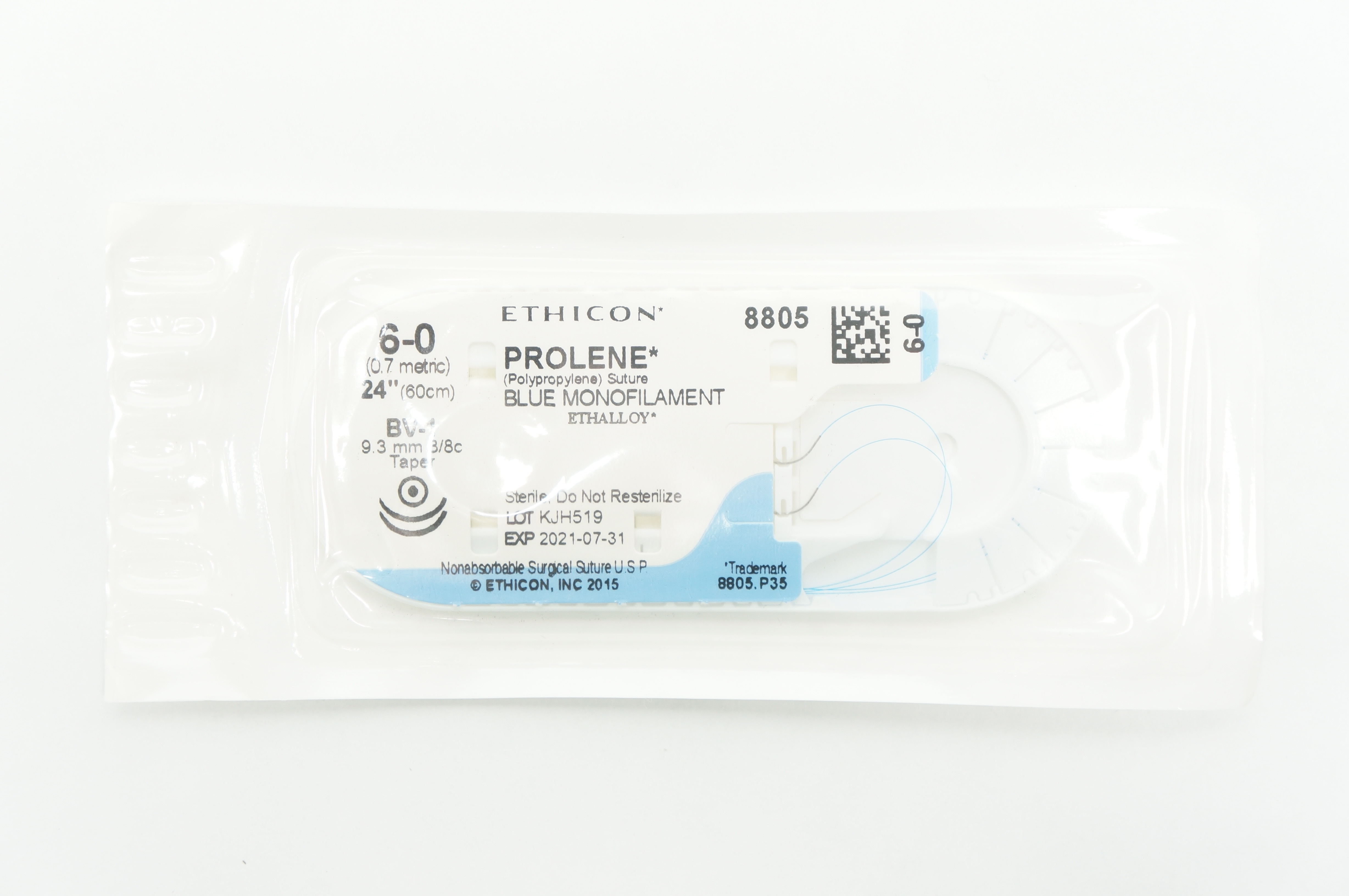 Ethicon 8805 6-0 Prolene Stre BV-1 9.3mm 3/8c Taper 24inch