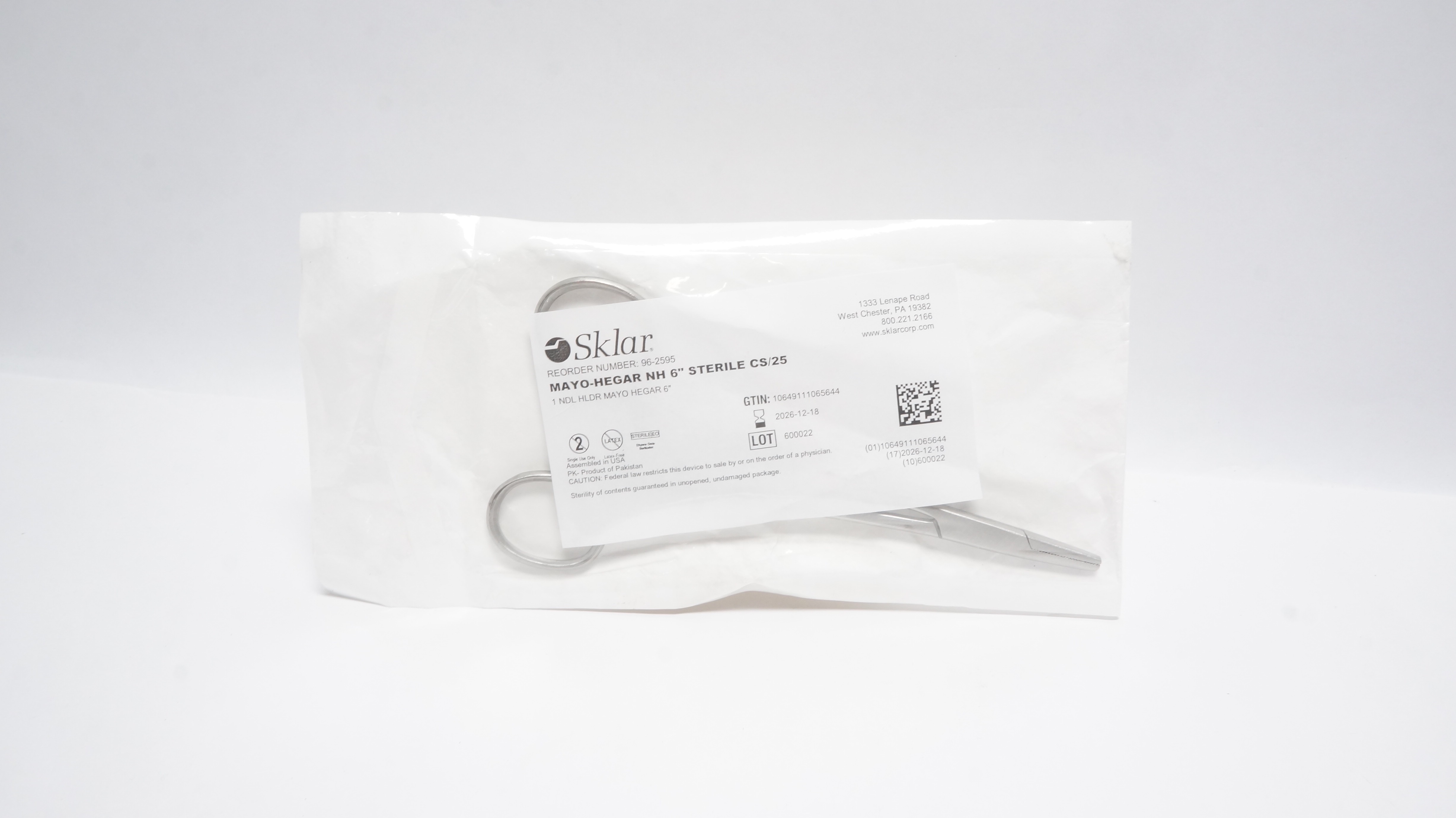 Sklar 96-2595 Mayo-Hegar Ndle Holder, Sterile 6In, Sterile CS/25