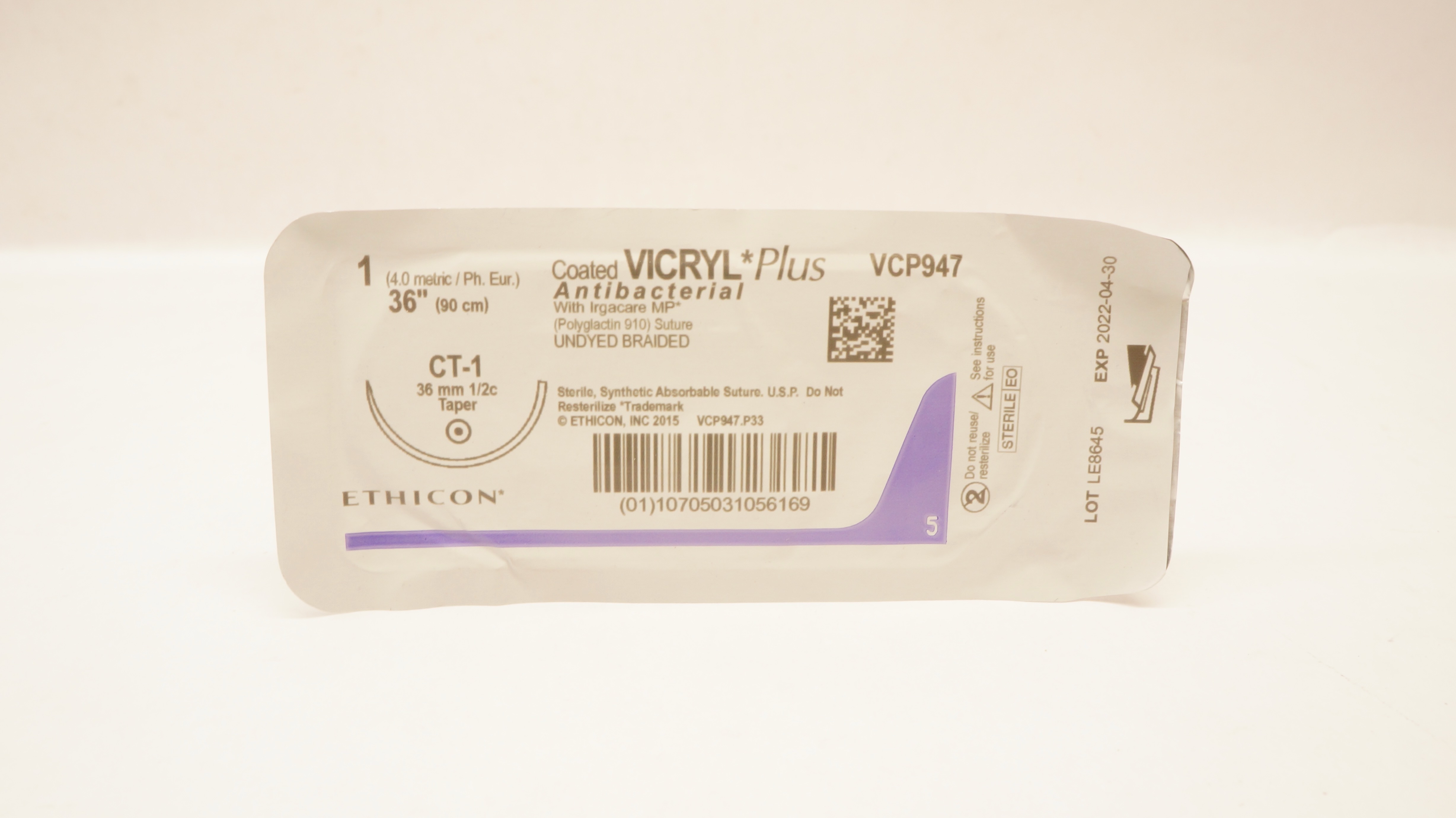 Ethicon VCP947 1 VICRYL Plus, CT-1, 36mm 1/2c Taper, 36inch (x)