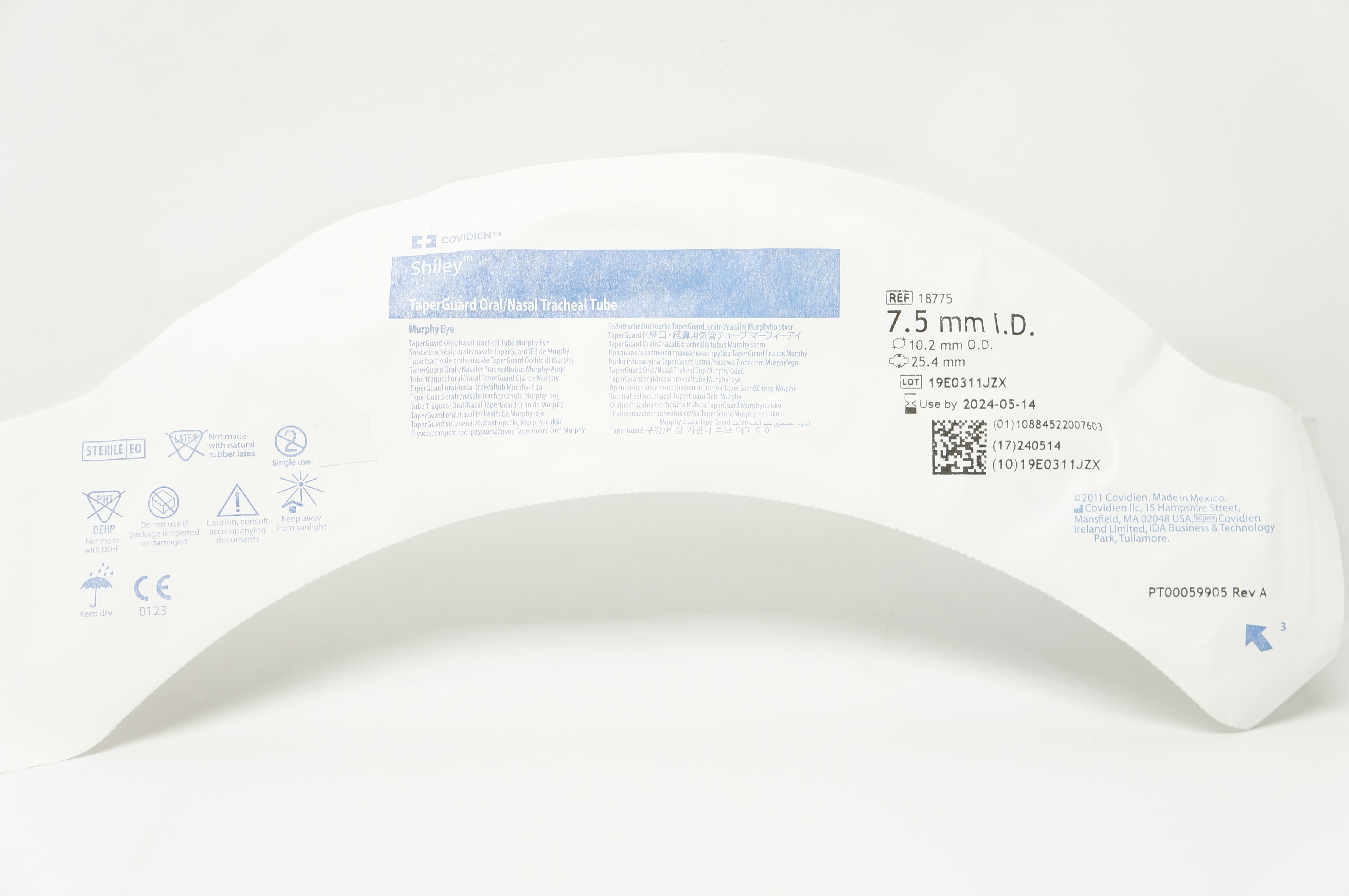 Covidien 18775 Shiley TaperGuard Oral/Nasal Tracheal Tube 7.5mm ID, 10.2mm OD(x)