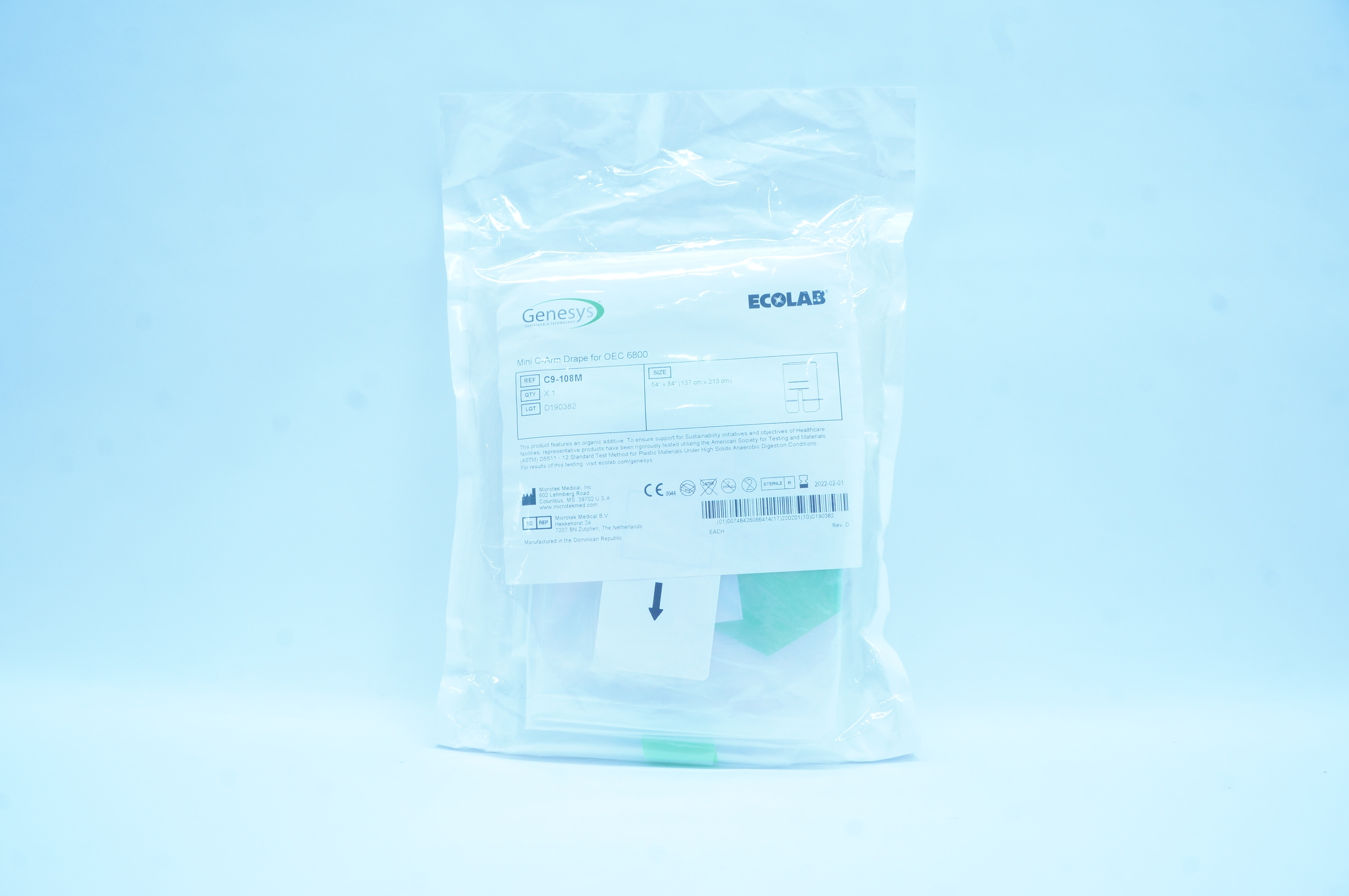 Microtek C9-108M Ecolab Genesys Mini C-Arm Drape for OEC 6800 54 inch x 84 inch